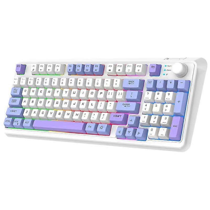 Wireless Bluetooth Dual-Mode Knob Keyboard White Multi-Color Backlit Computer Keyboard