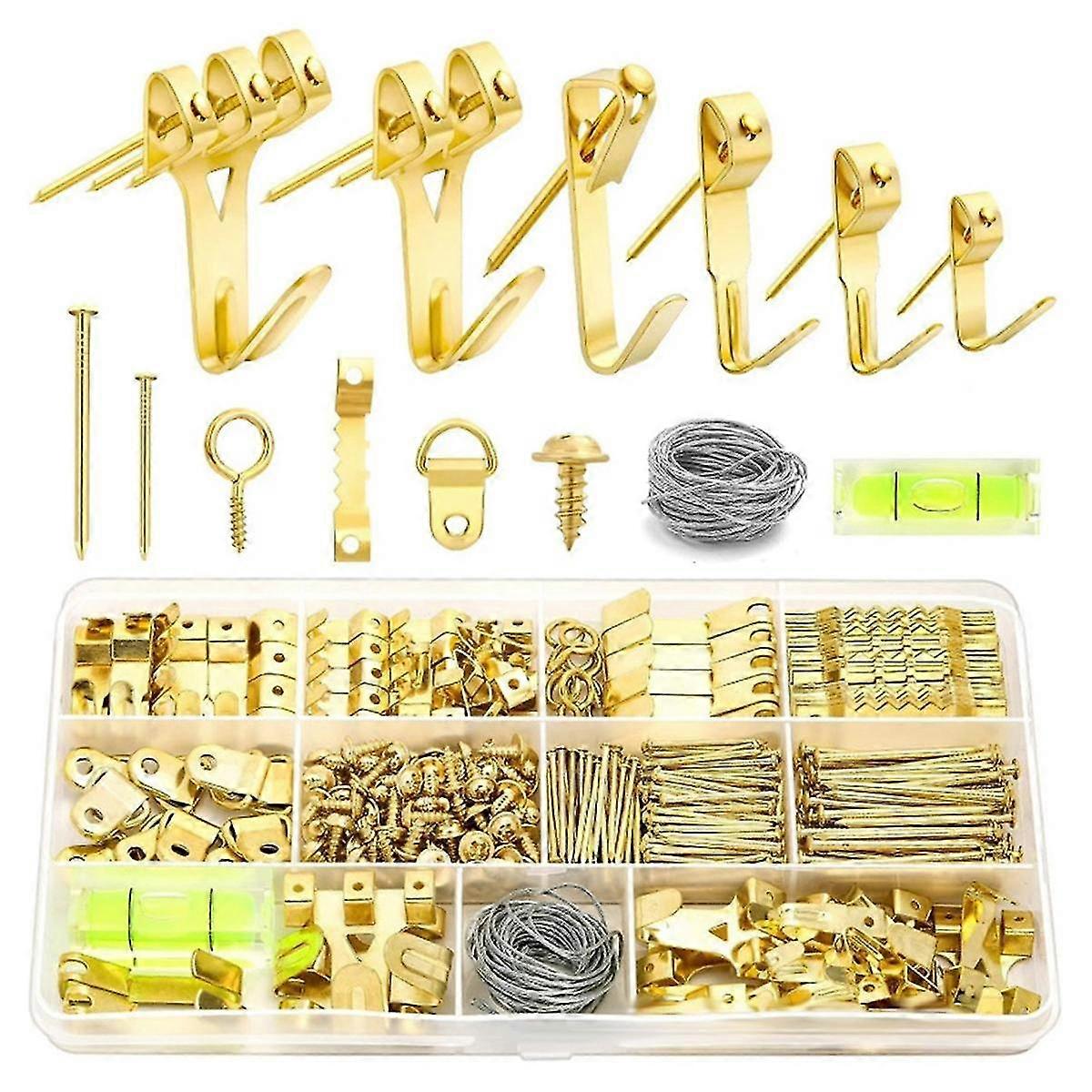Picture Hanging Kit with 372 Picture Hooks for Hard Wall Mounting and Frame Fixation