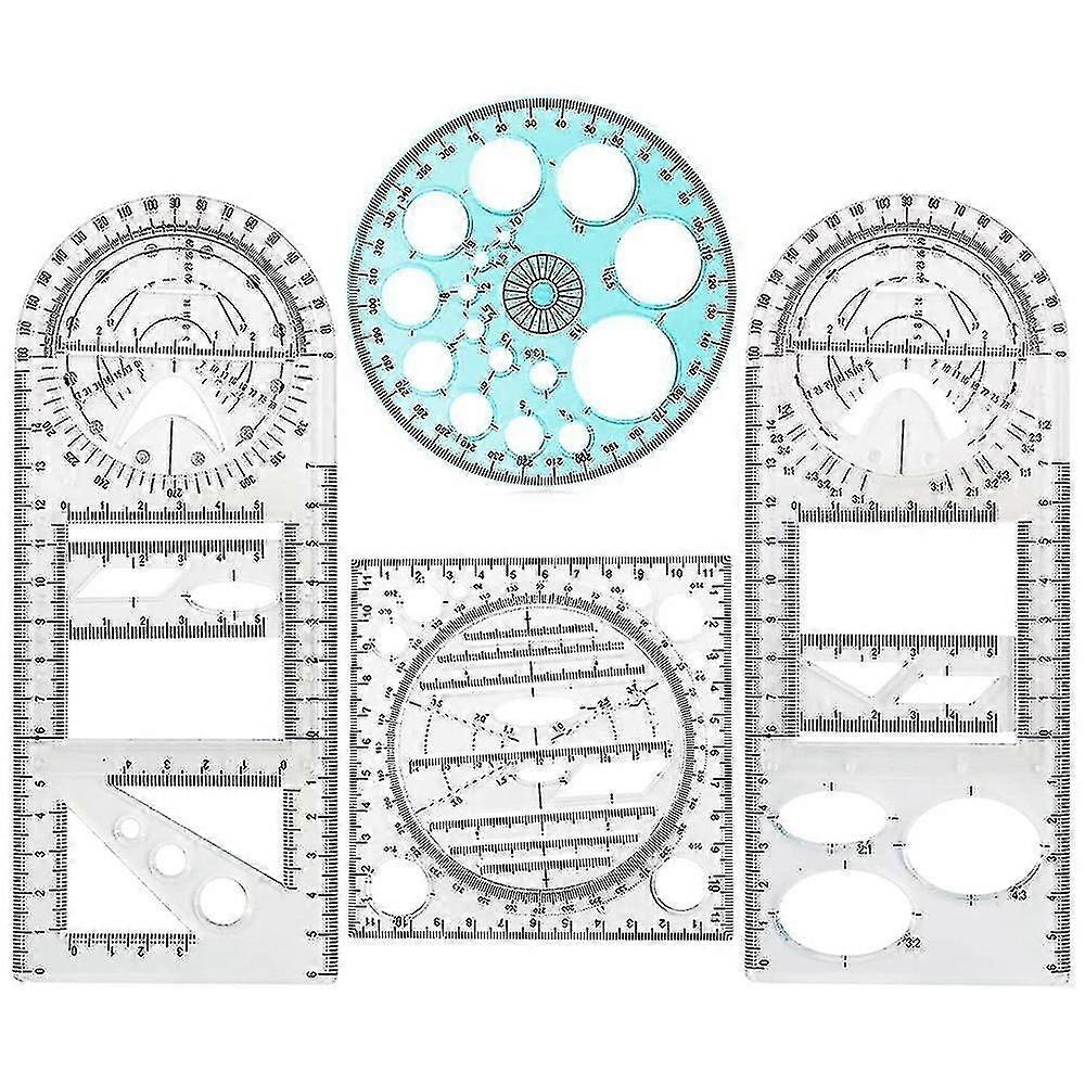 4 Pcs Multifunctional Geometric Ruler Drawing Tools Plastic Ruler Set Mathematics Measuring Drawing