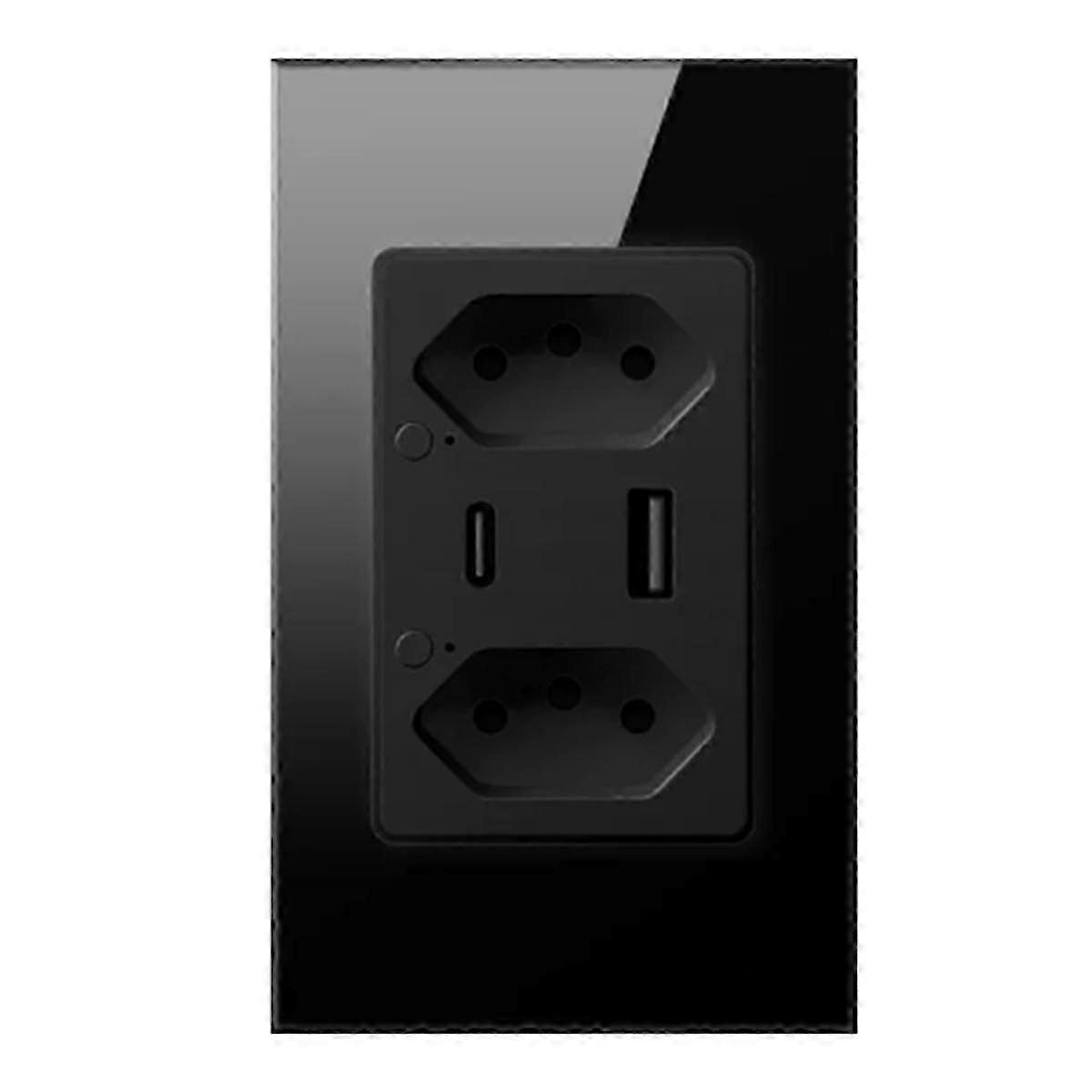 Brazil WiFi Smart Wall Socket with Type-C USB Port Individual Control,Tuya Smart Outlet Plug,Work for Alexa(Black)