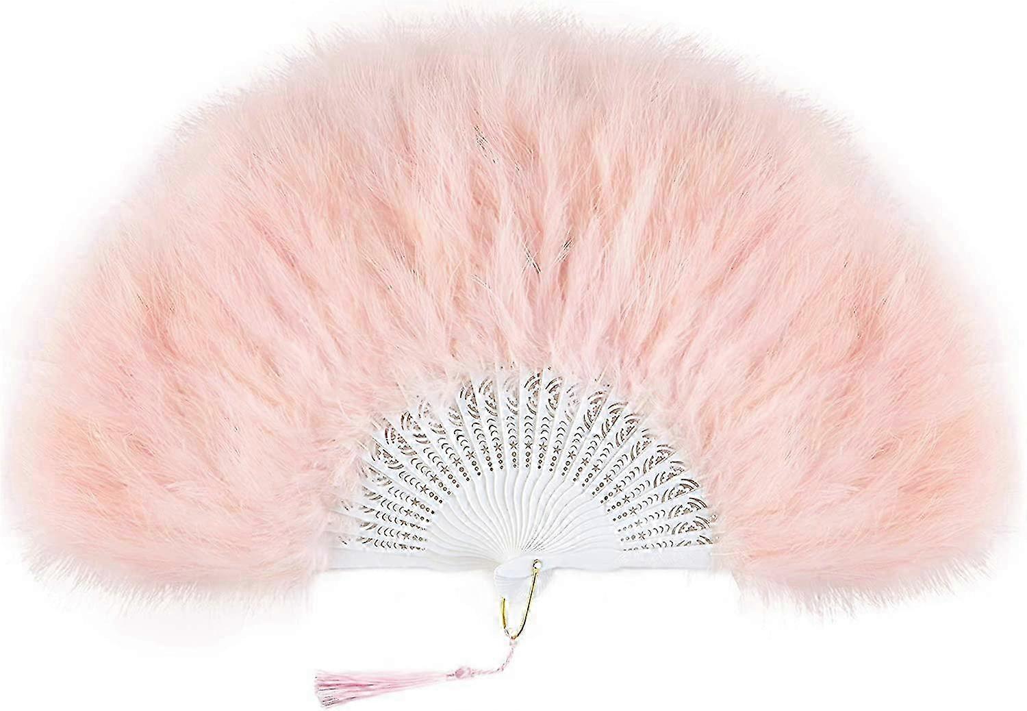 1920-talet Kvinnors Handfjäder Fläkt Vikbar Fläkt Fjäder Fläkt Fjäder Flapper Great Gatsby Party Tillbehör (Rosa Färg)