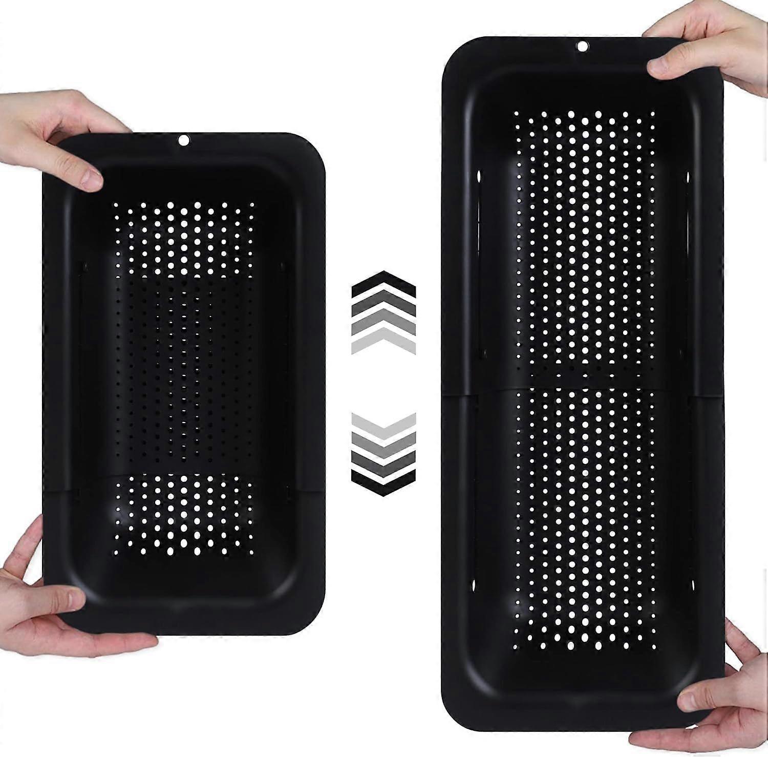 Over-the-Sink Colander - For Washing Vegetables and Fruits, Draining Cooked Pasta and Dry Dishes - Expandable - Home Kitchen Essentials - Black