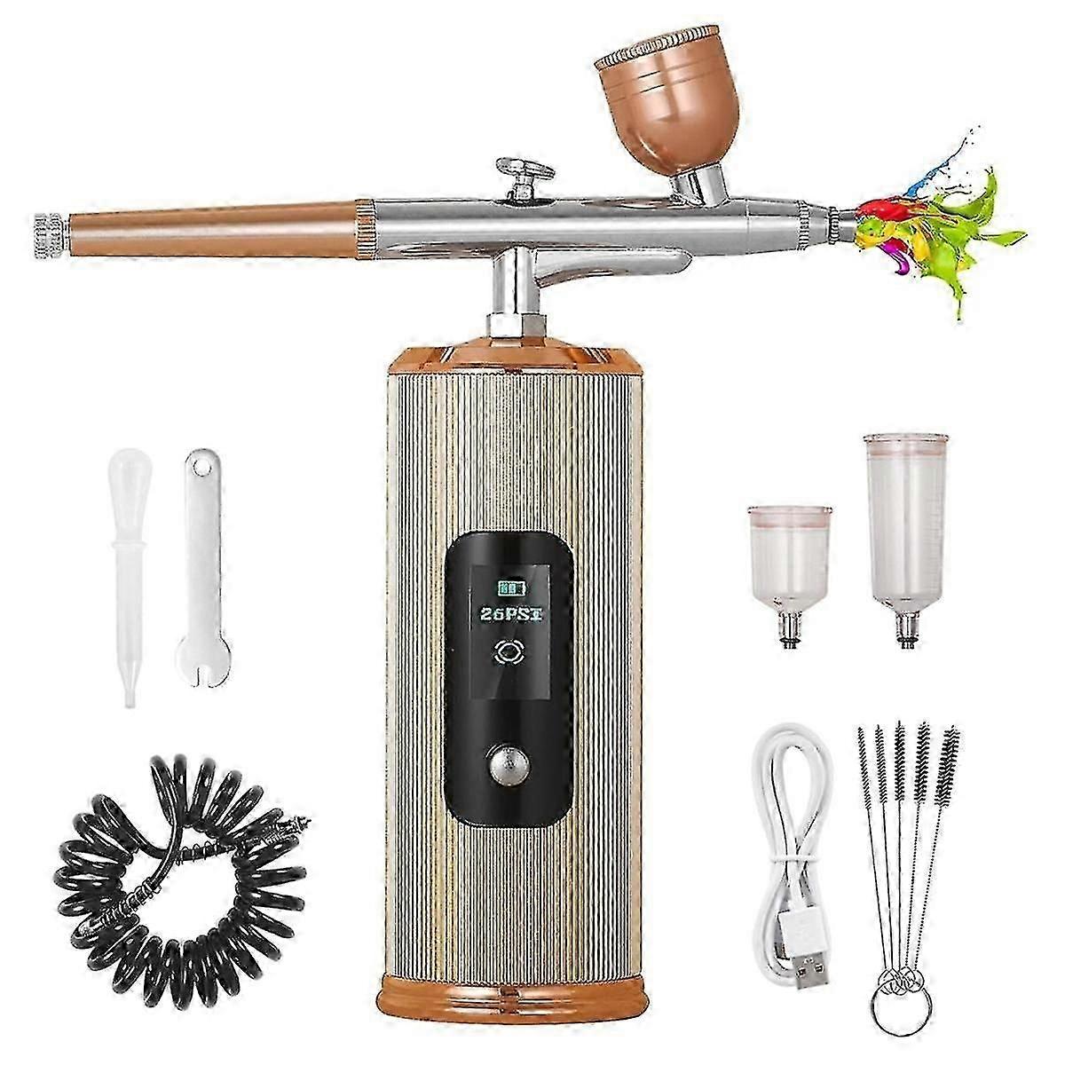 Airbrush Kit With Compressor 36psi Lcd Screen Dual-action Mode Cordless Airbrush For Nails, Makeup