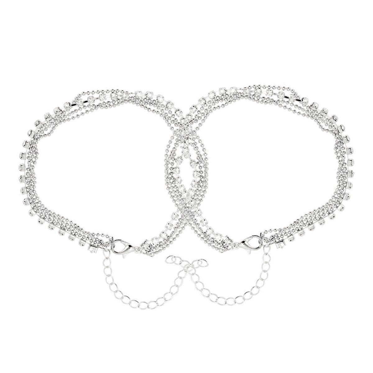 Foot Chain For Women Simple Design Casual Wear Artificial Diamond Claw Chain Adjustable Anklet Silver 2Pack