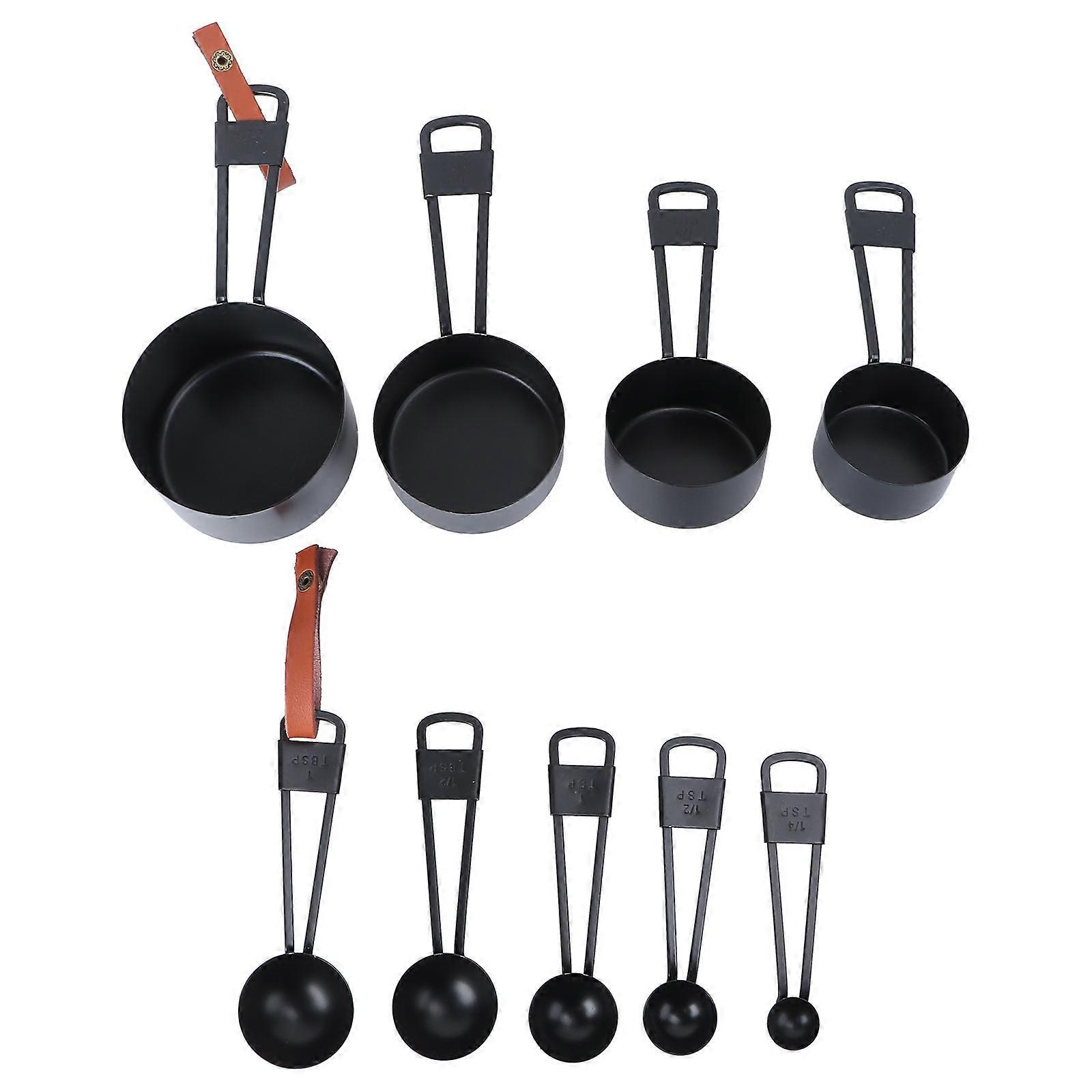 Adjustable Measuring Cup Small Measuring Spoons 9Pcs Black Stainless Steel For Baking Cooking