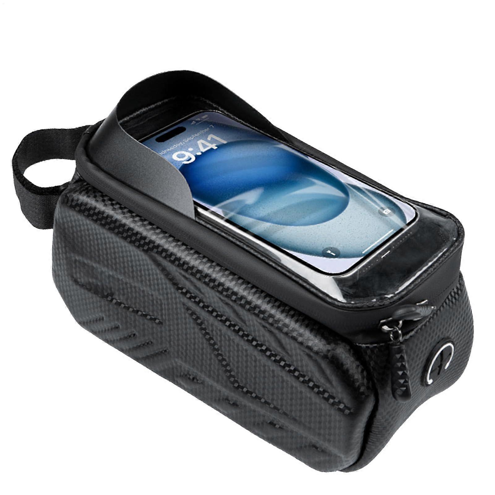 Waterproof Bicycle Frame Bag, Touchscreen Handlebar Phone Holder with Rain Cover and Sunshade, Compatible with Most Bikes