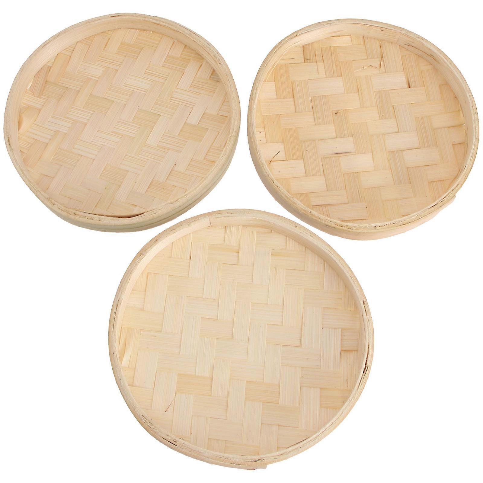 Decorative Dustpans Artists DIY Projects Bamboo Weaving Pattern 13x13cm Khaki Scene Decoration 3Pcs