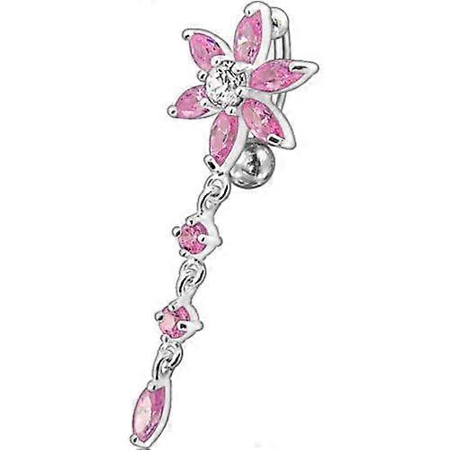 Fancy Flower With Long Tail Jewelled Dangling Navel Ring