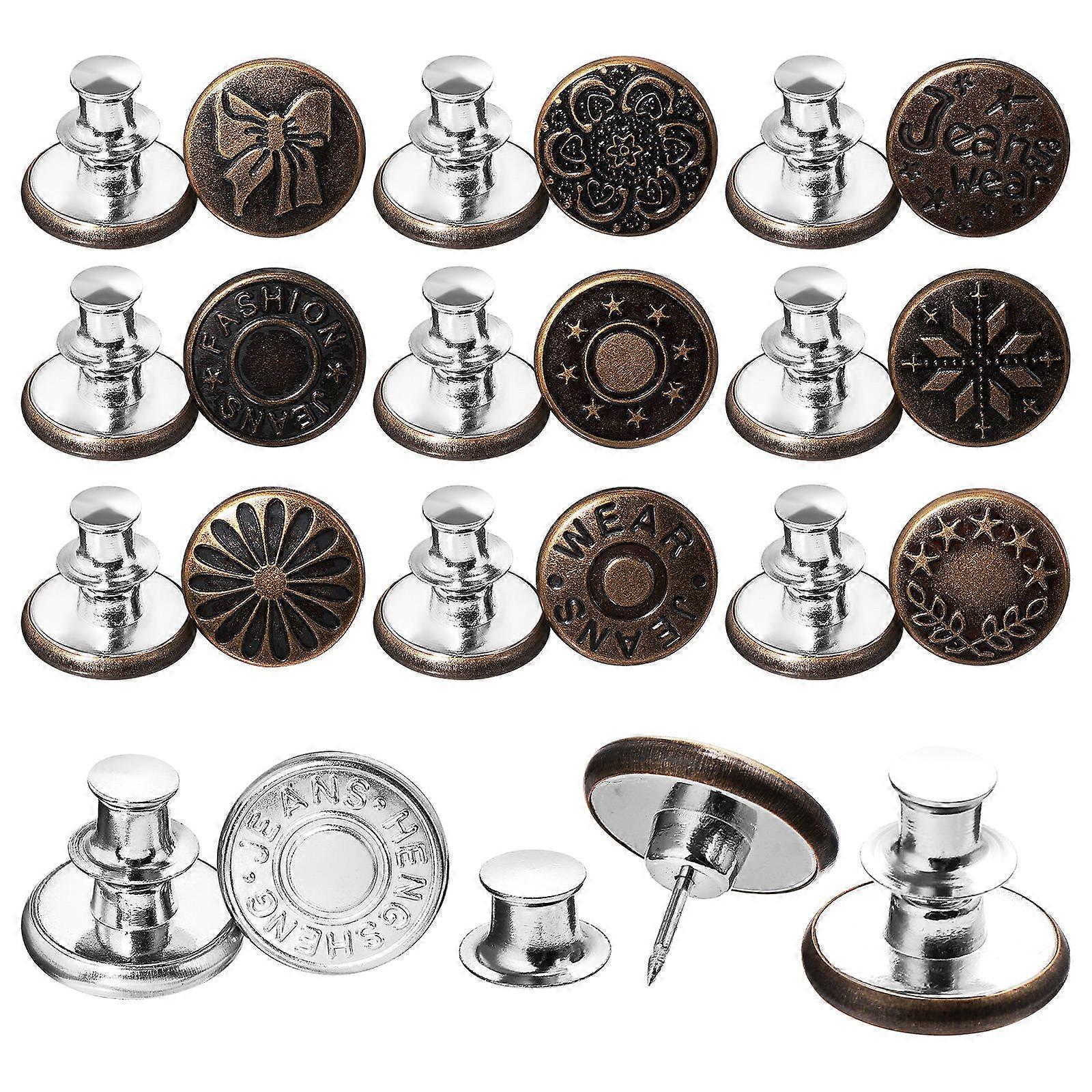 20 kpl säädettävät vaihtofarkkunapit housujen vyötärön kiristämiseen, sopivat farkkuihin, hameisiin, takkeihin, raskaaseen korjaukseen ja tukeen