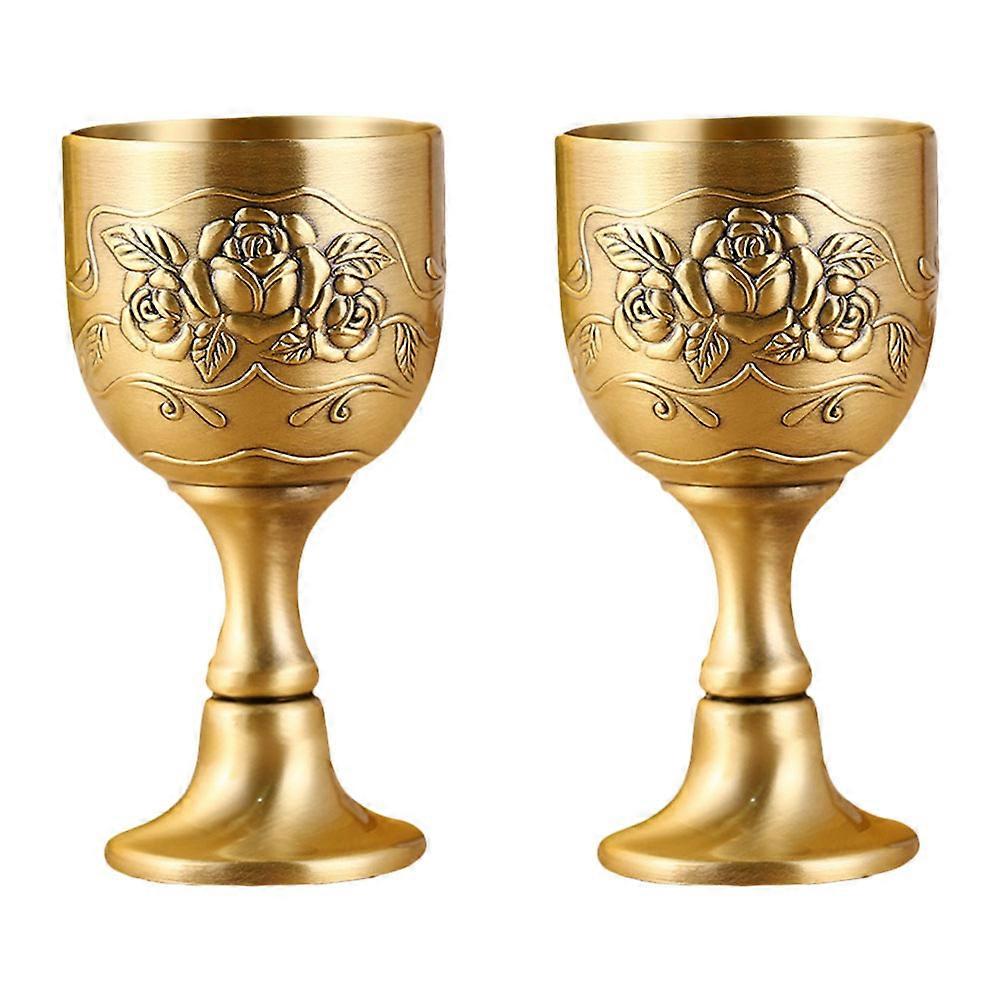 Vintage Engraved Flower Wine Goblets Handcrafted Shot Glasses for Whiskey Cocktails Home Party Use 2pcs