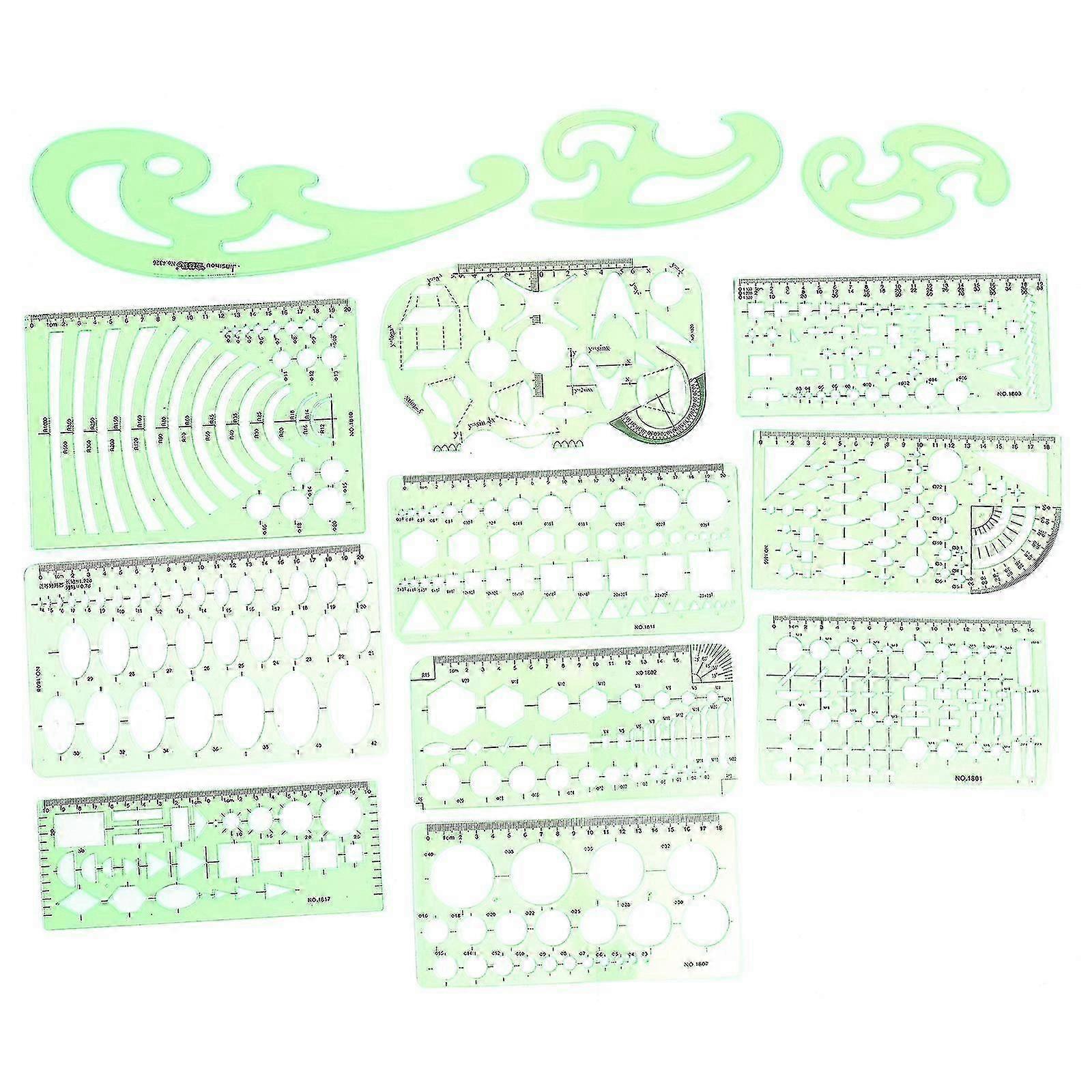 13pcs Geometric Drawing Templates Architect Scales Diy Measuring Rulers