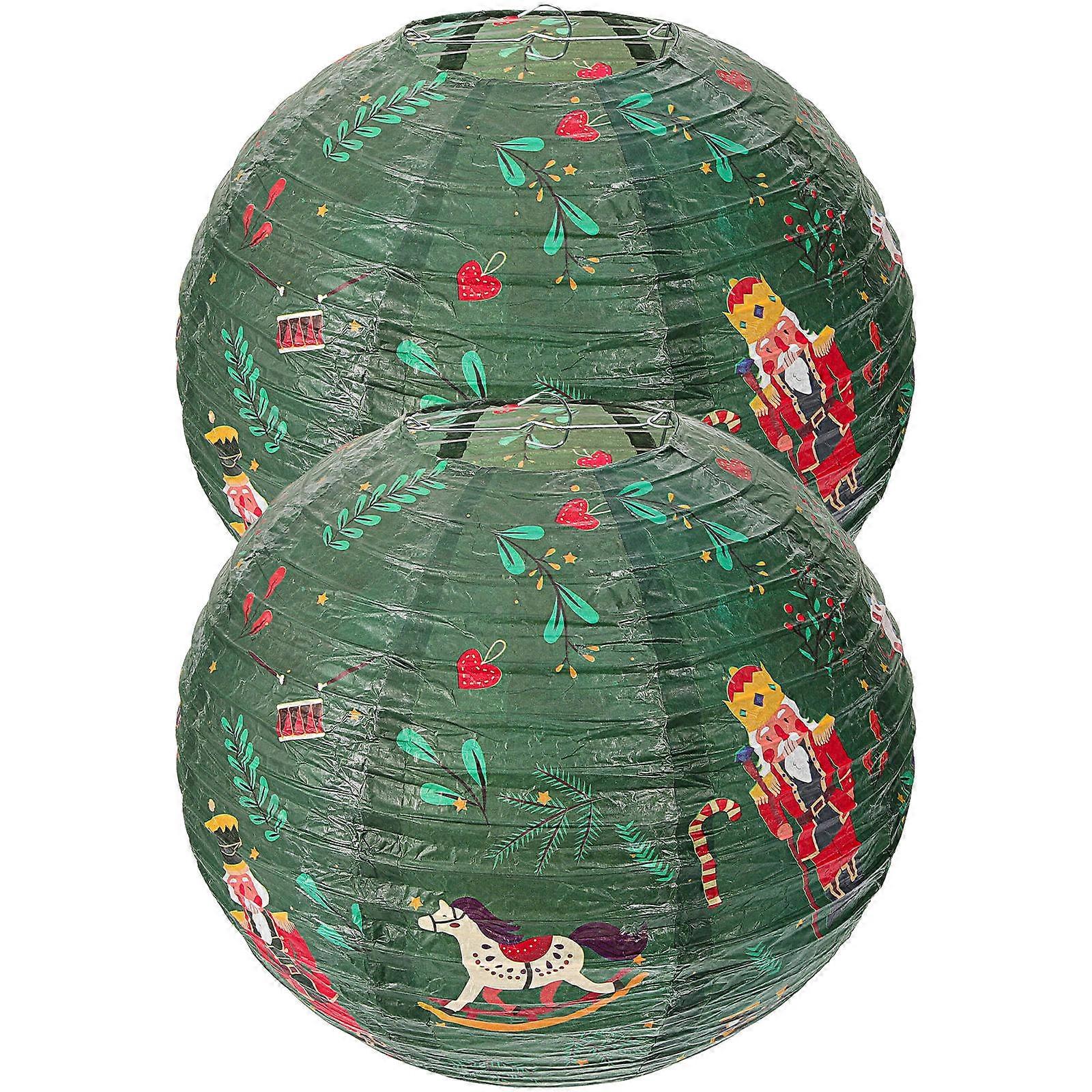 くるみ割り人形ランタン装飾パーティーランタンクリスマスプレゼント30.00X30.00X30.00CMグリーンラウンドペーパー2個
