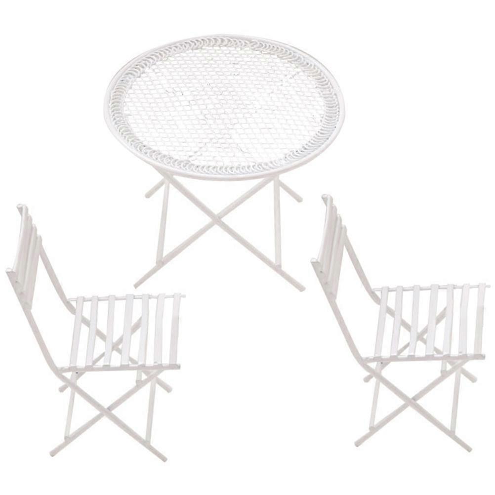 White Miniature House Table and Chair Set – Detailed Decorative Ornament for Dollhouses, Gardens, and Display Collections