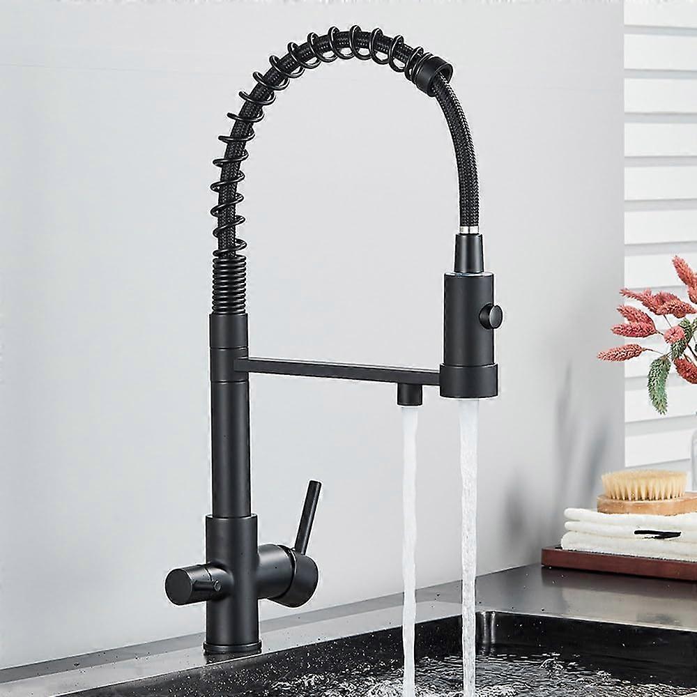 Drinking Water Kitchen Faucet, Black Kitchen Sink Faucet, Brass Kitchen Faucet with Filter, 360° Rotating Faucet, Dual Mode Sink Mixer, Matte Black