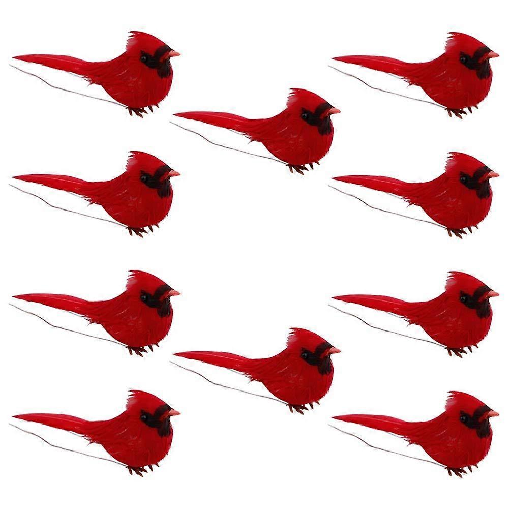 Pack of 10 Christmas Red Bird Pendants Cardinal Bird Decorations for Christmas Tree Made of Feathers and Foam