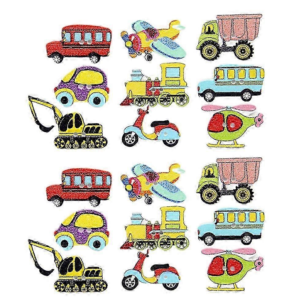 100Pcs DIY Colored Buttons Transport Theme Buttons Wooden Clothes Buttons Handmade Craft Button Mixed Color