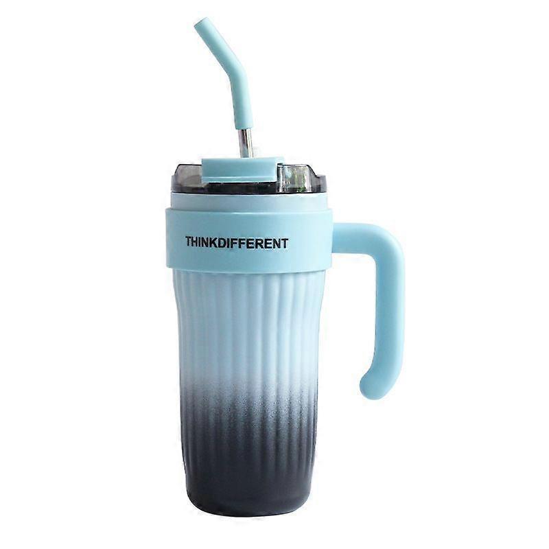 New gradient handle thermos cup, high-value simple coffee cup, cold-keeping large-capacity stainless steel straw cup