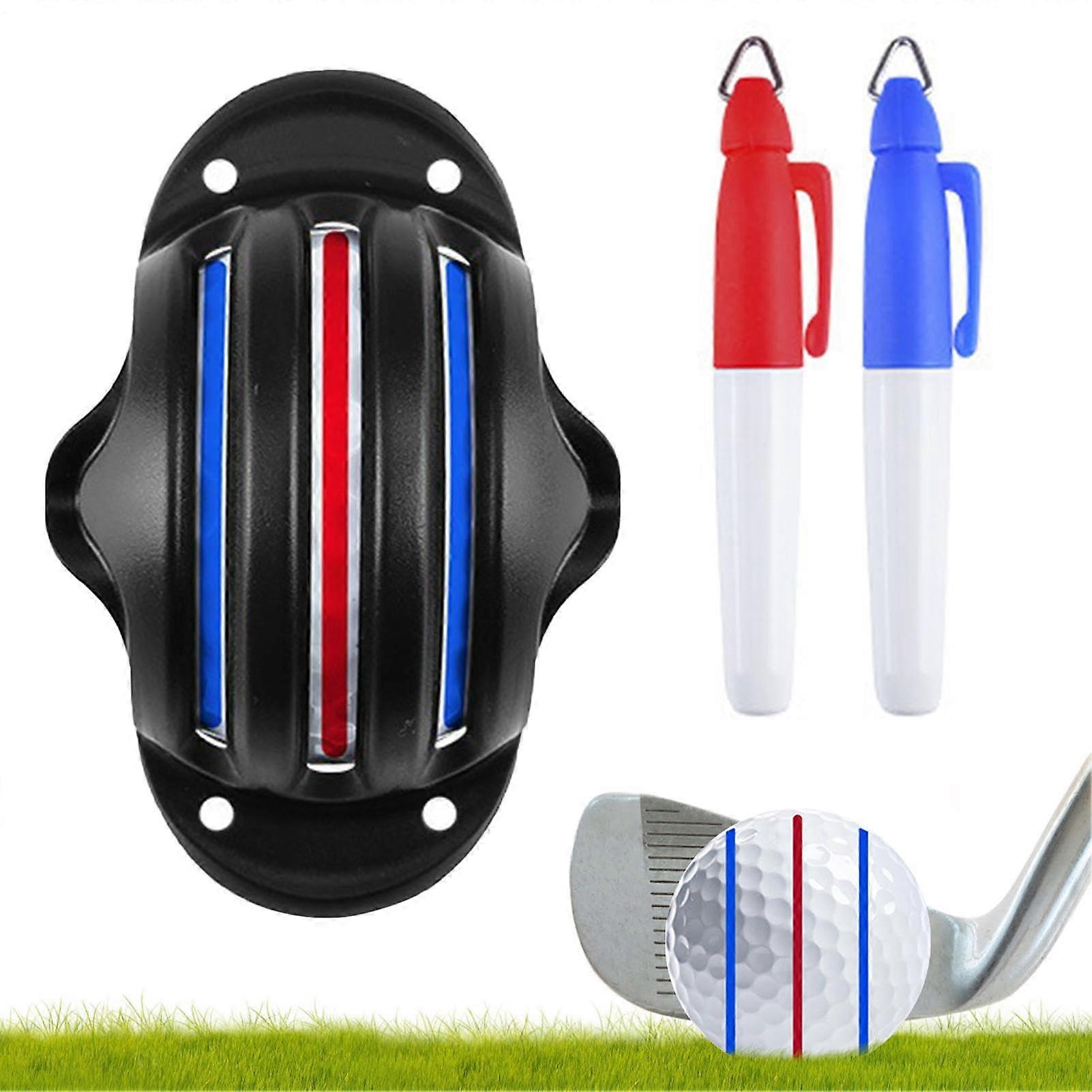 Golf Ball Marker Tool Quick Drying Alignment Marker Imprint Line Tool with 2 Pens, Golf Ball Drawing Guide TRAI HXQ007