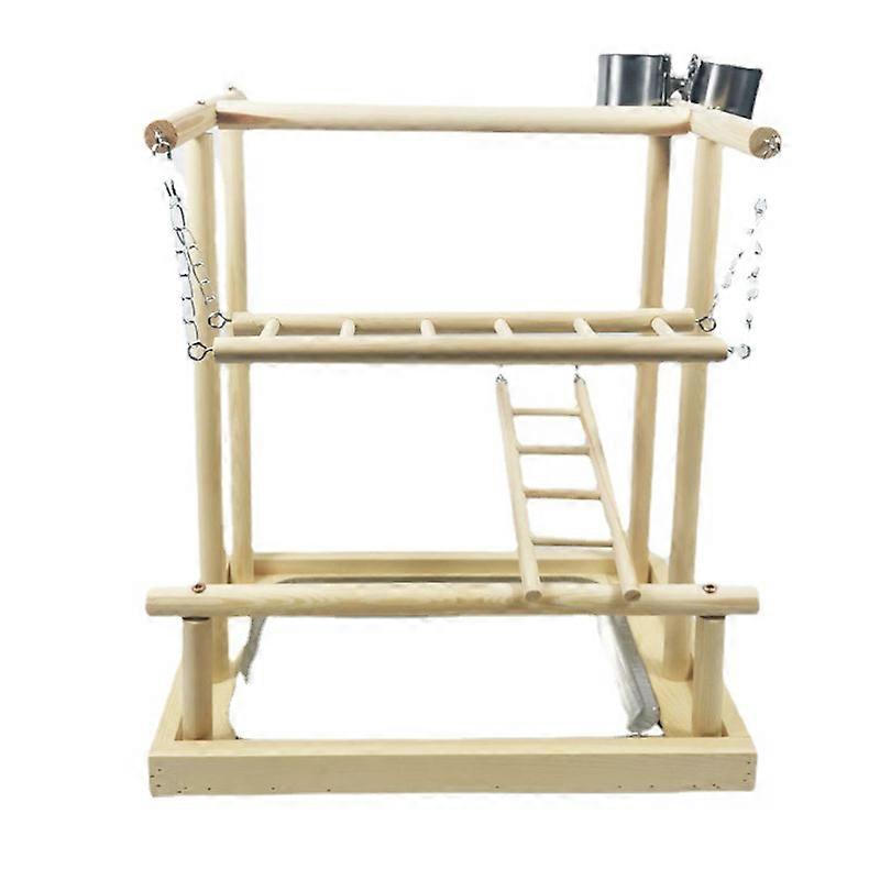 Bird Playground Natural Wood Healthy Relieve Boredom Interactive Bird Perch Gym Playpen with Ladders Double Ladder