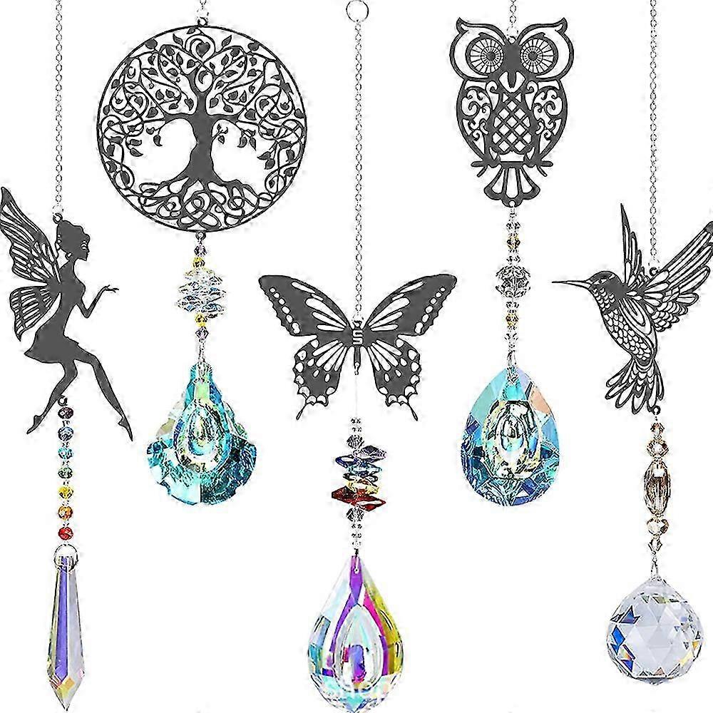 5Pack Crystal Sun Catcher Rainbow Maker with Prism Decorative Owl Hummingbird