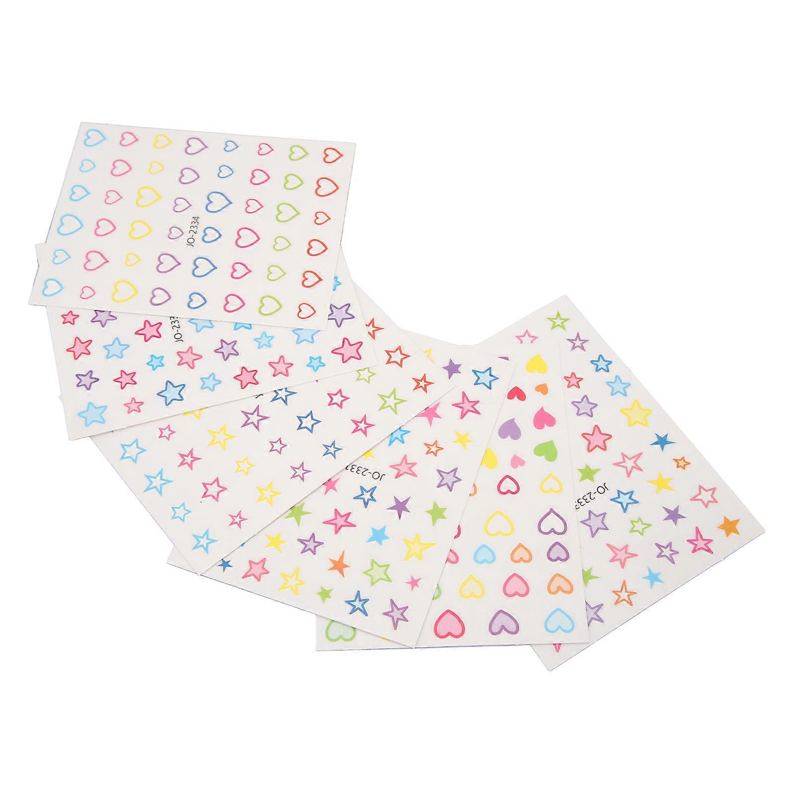 6 Sheets Star Heart Nail Stickers Self Adhesive Mix Color Different Patterns Manicure Decals 