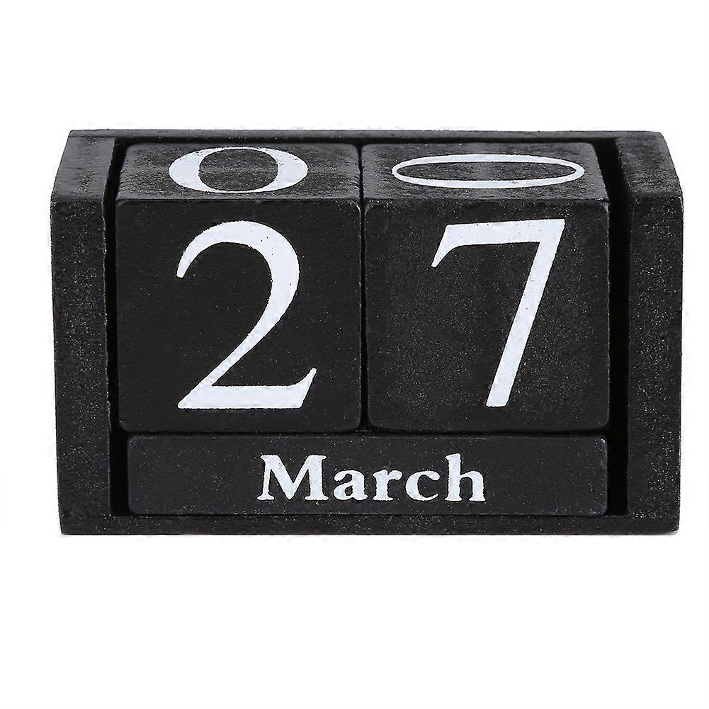 Table Permanent Calendar Block - Vintage Wooden Desktop Calendar for Home Office, Date Display and Desk Decoration