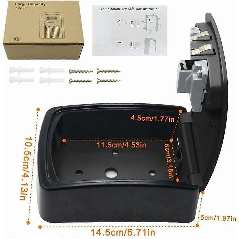 Large Key Box, 4-Digit Code, Wall-Mounted Safe Deposit Box, Black