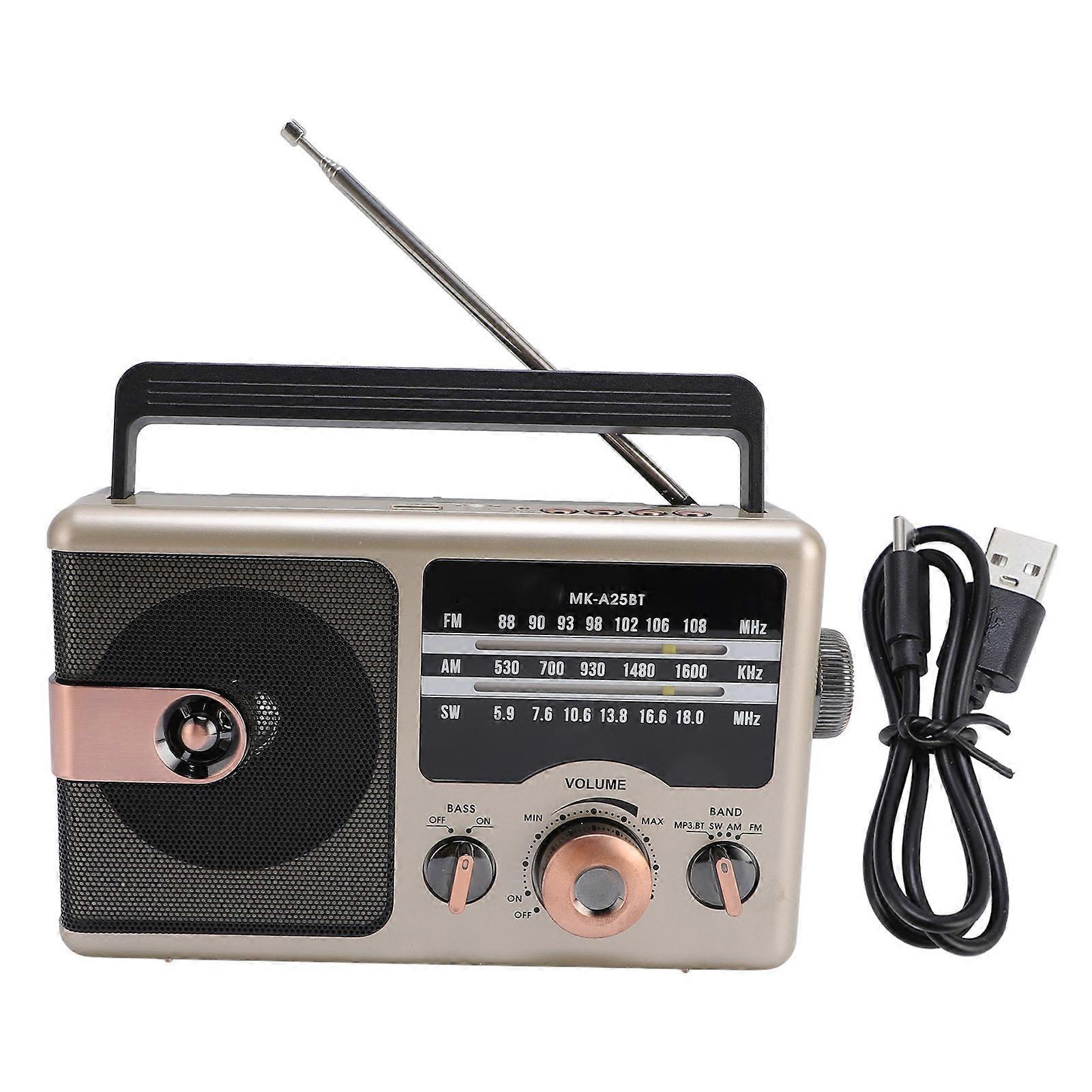 Gold Multifunctional Retro Radio: AM FM SW, Bluetooth, USB, Memory Card Music Player