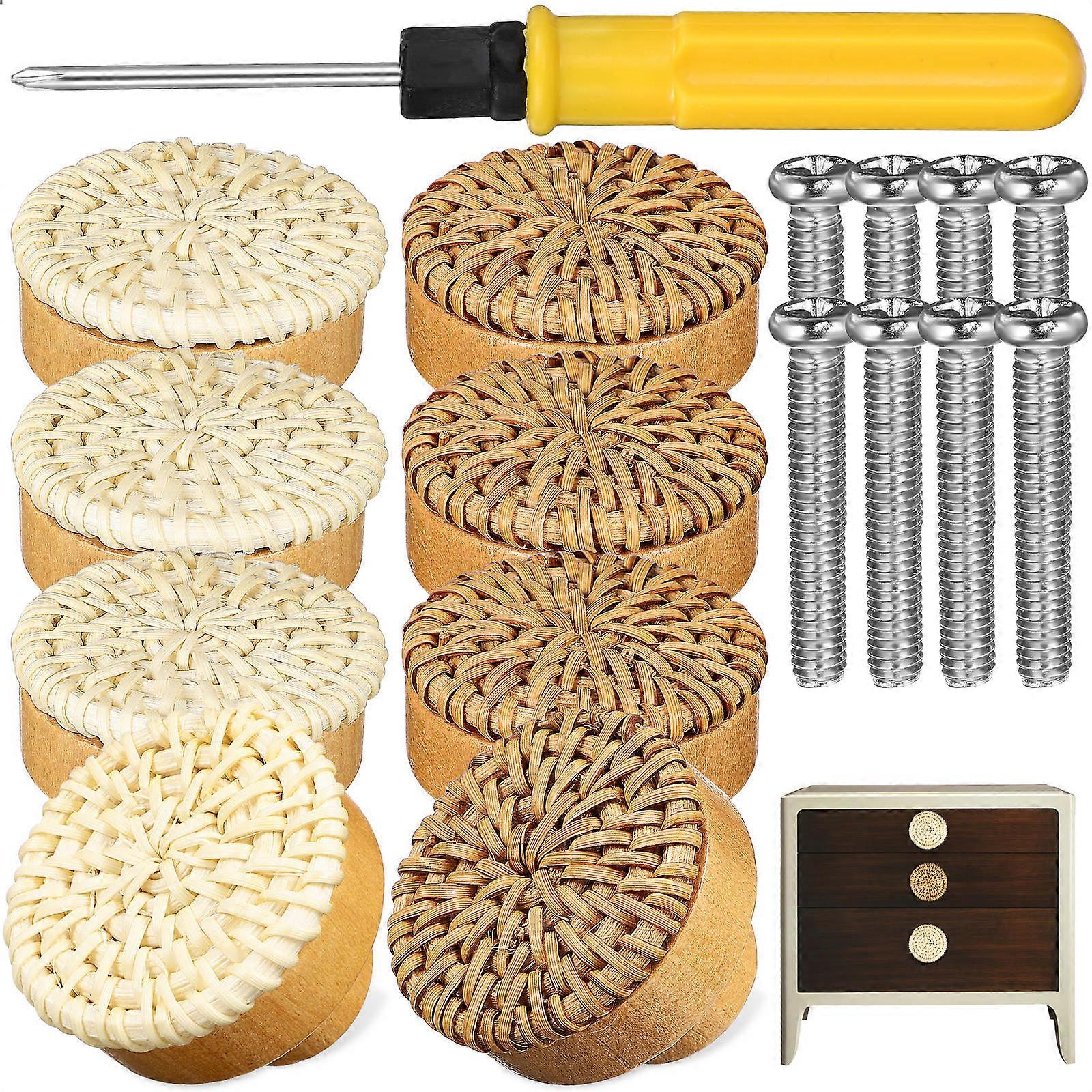 Woven Rattan Drawer Knobs Furniture Handle Light Brown Rustic Style for Furniture Handles 1Set
