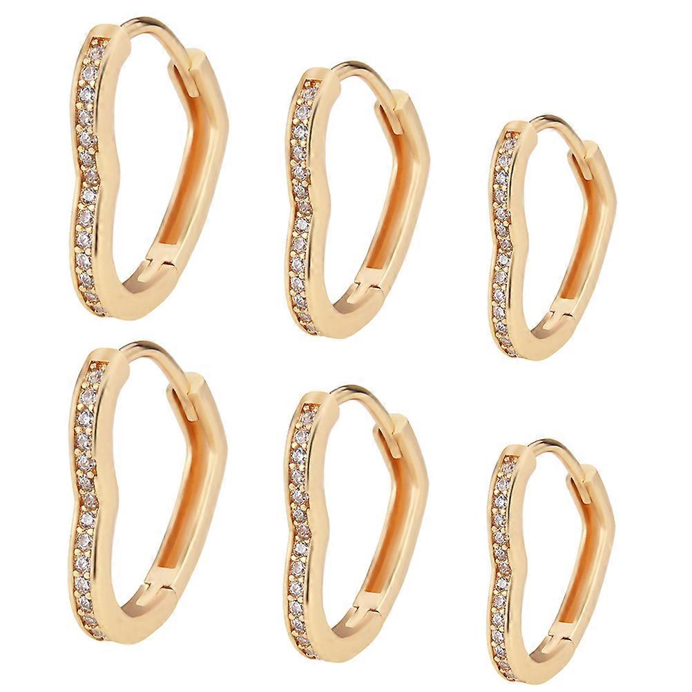 a refined and professional product description based on your input:
 
**3 Pairs Heart Shaped Rhinestone Earrings – Elegant Plated Jewelry for