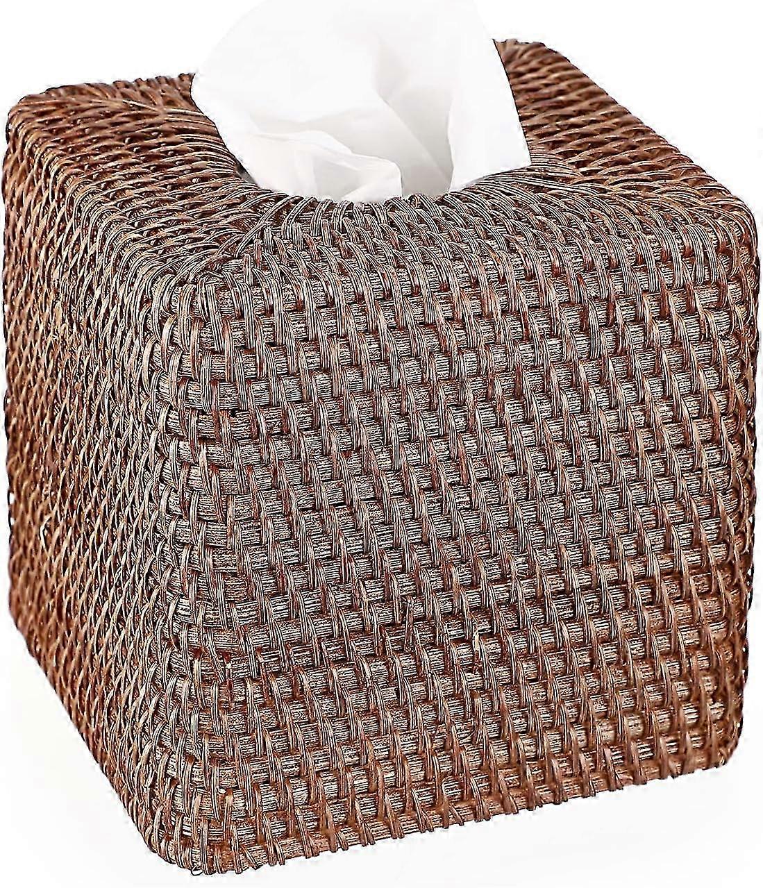 Rattan Square Tissue Box Cover Holder Decorative Organizer Storage Cube for Home