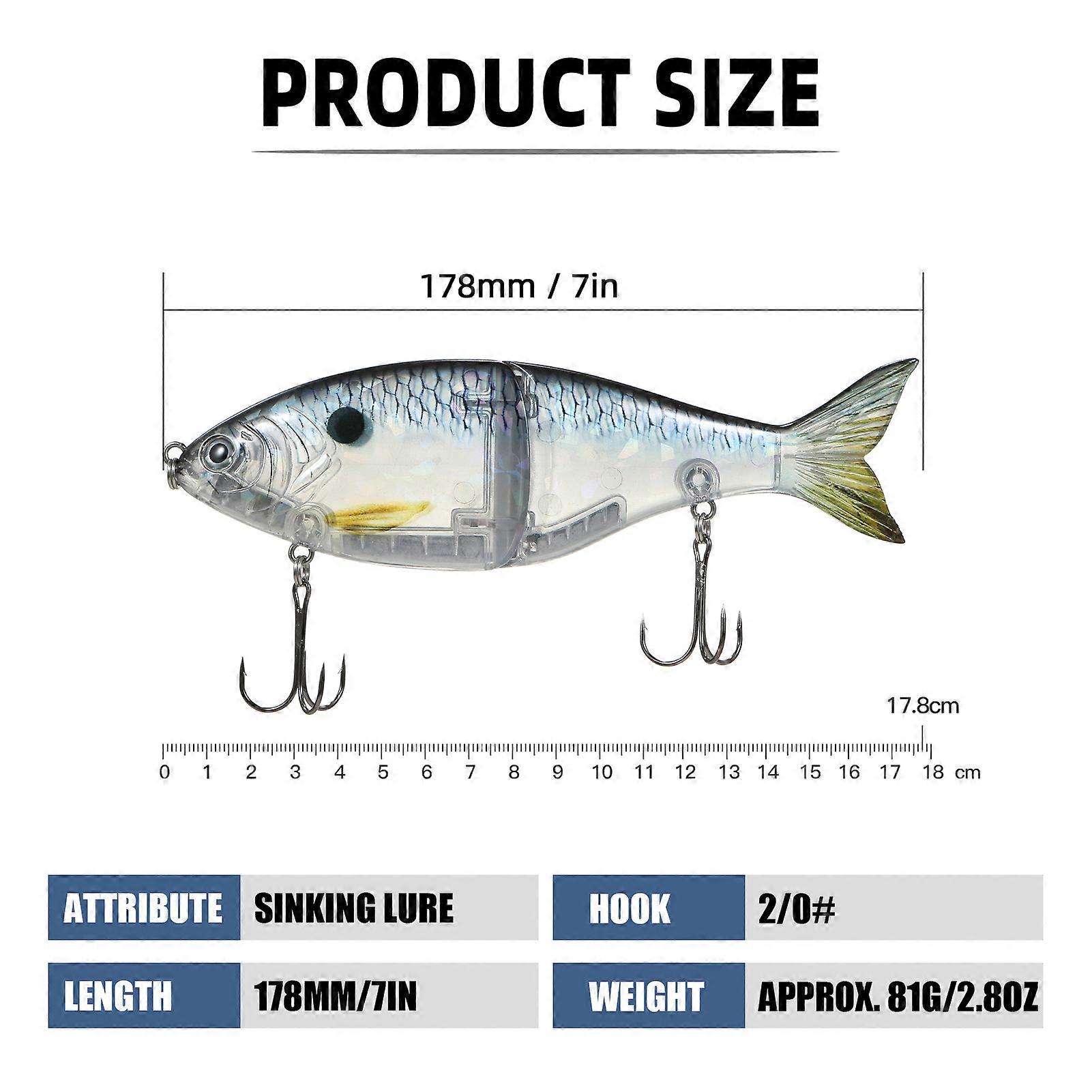 TARUOR Glider Fishing 178mm Glide Bait Jointed Swimbait Künstliche Hartköder Köder mit Drillingshaken
