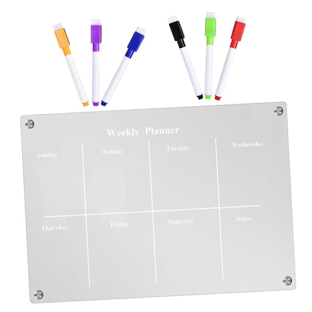 1Set Acrylic Magnetic Dry Erase Whiteboard for Refrigerator, Planning and Organization System with Erasable Markers for Office, School, and Home