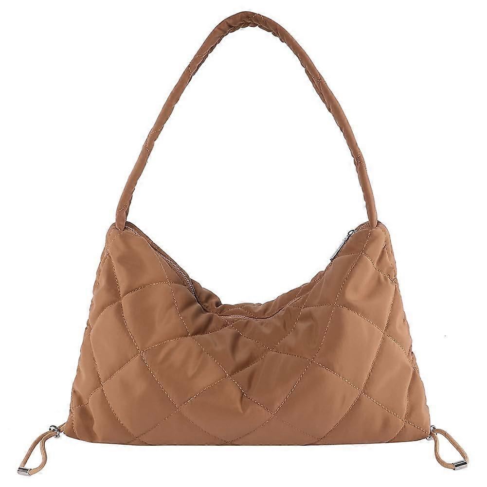 Women's Large Capacity Quilted Shoulder Bag, Khaki Retro Drawstring Yoga Purse with Strap for Work and Daily Use
