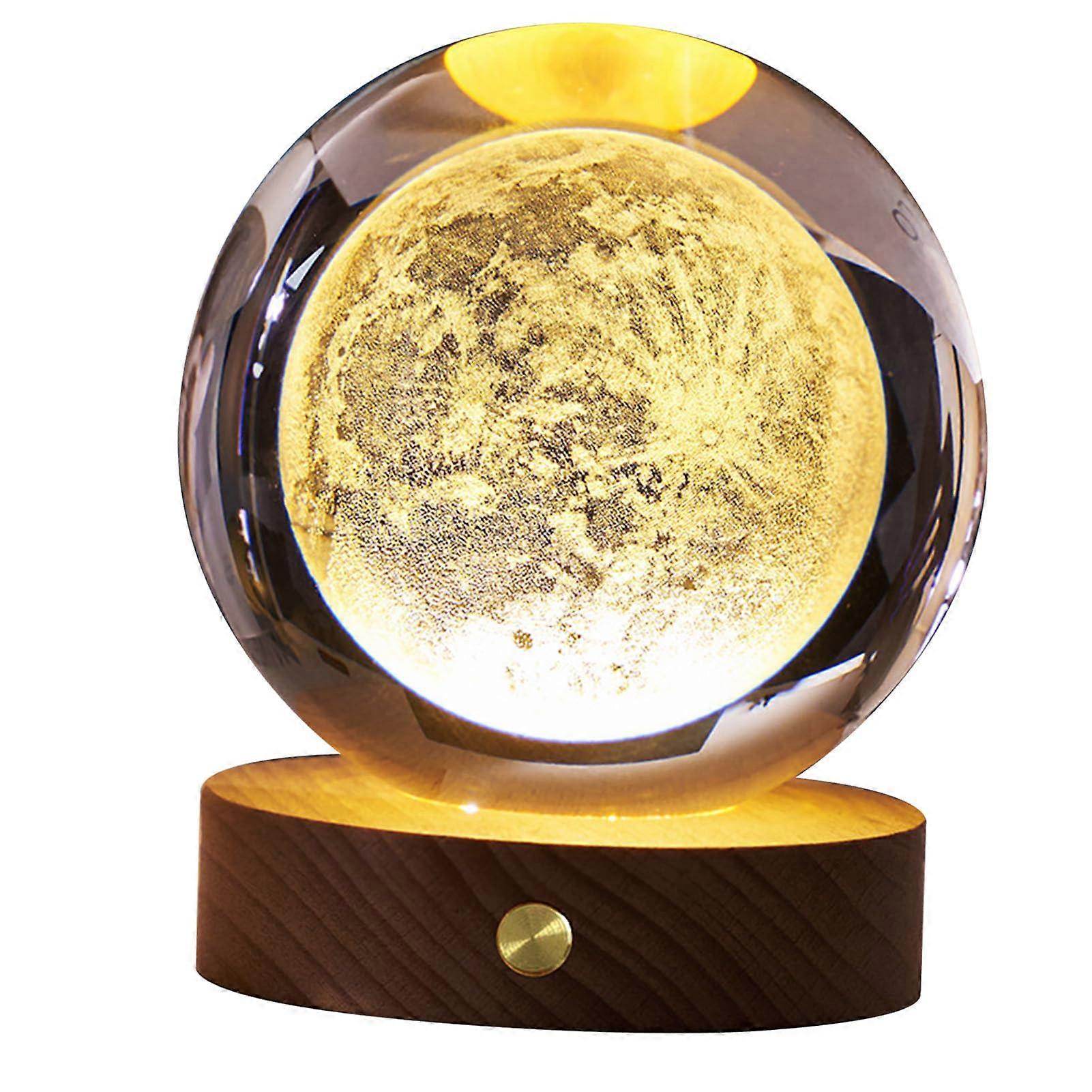 Nachtleuchte Soft Light Crystal Ball Lamp With Wooden Base, 3D Moon Space Model Night Light, Rechargeable Battery