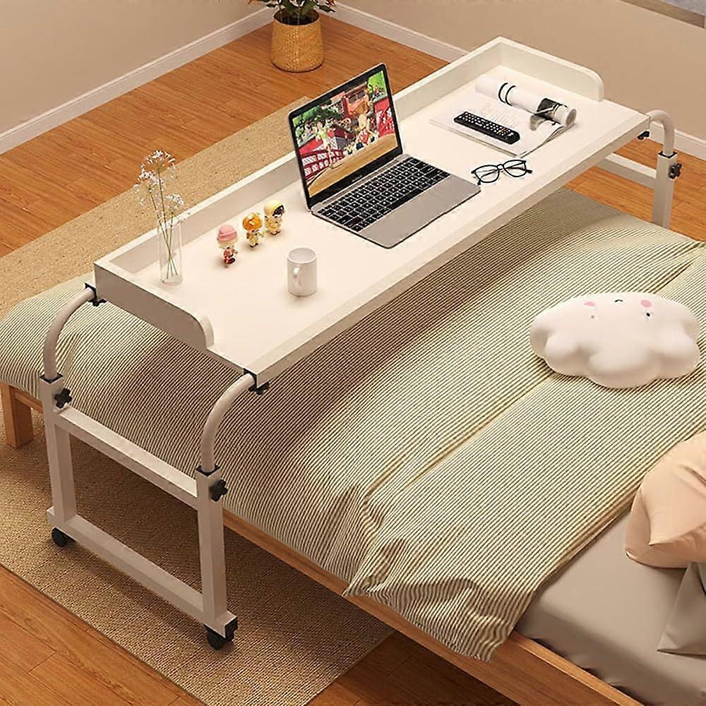 Adjustable overbed table with wheels, mobile computer desk, standing workstation, height and length adjustable, bedside table