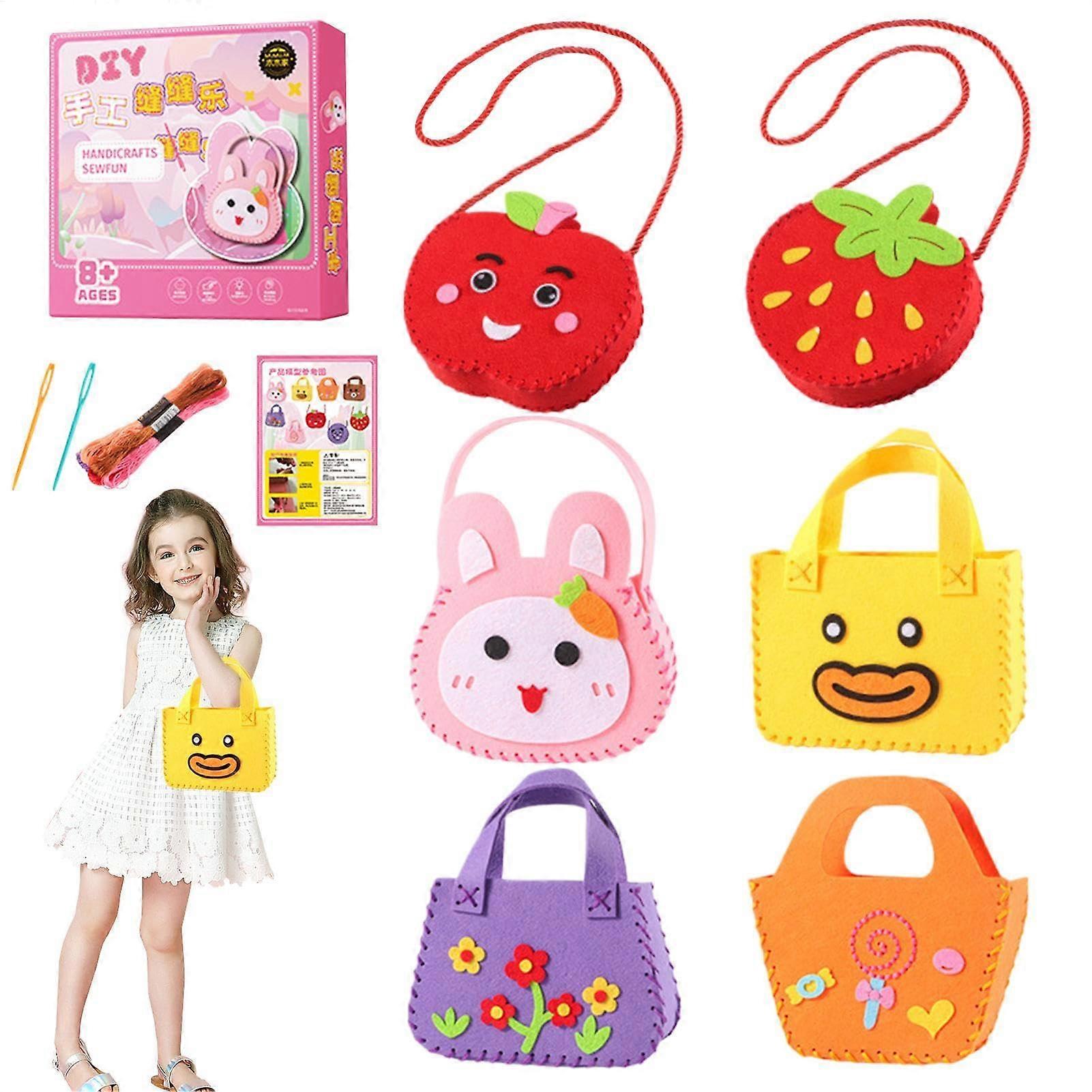 Tote Bag Craft Kit for Kids - Hand Stitched Non-Woven Sewing Kit, Creative Activity with Patterns for Beginners