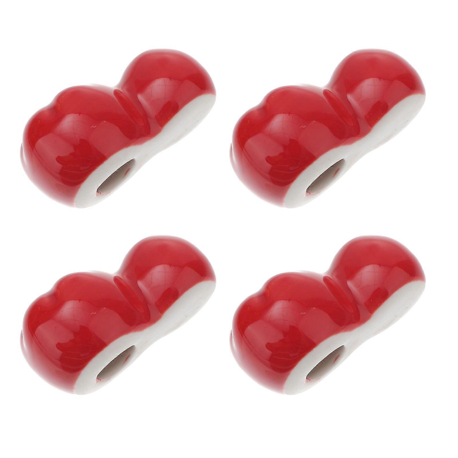 Decorative Ceramic Chopstick Stand Office Use 4Pcs Red 5.5X3.4X2.4CM Prevent Contamination Tomato Shaped