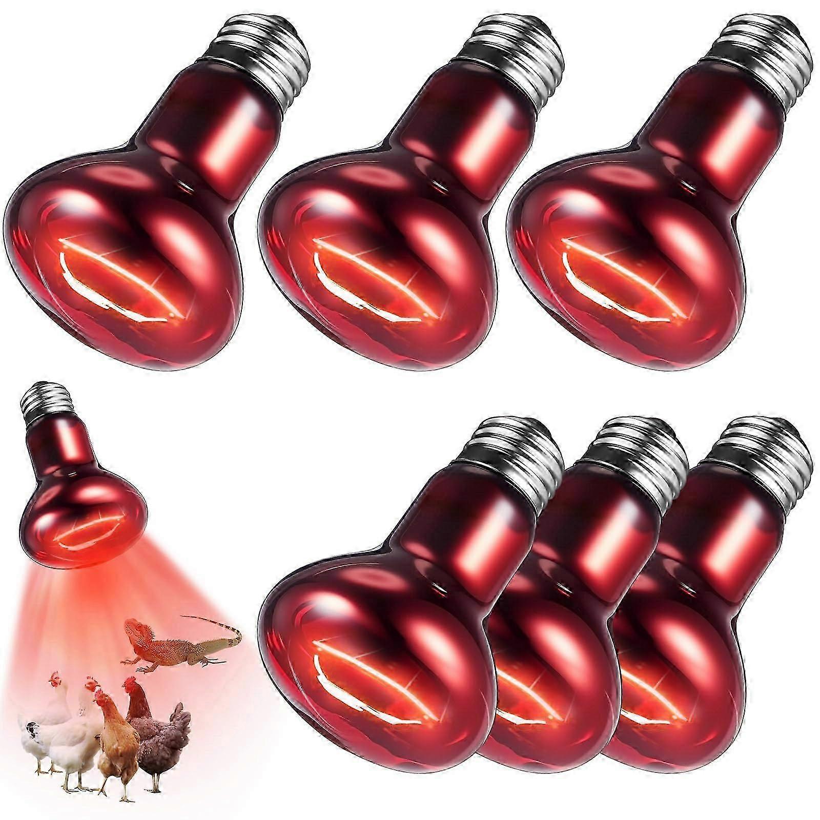 6 Pack 75W Reptile Heat Lamp Bulb Heat Infrared Emitter Red Heat Lamp for