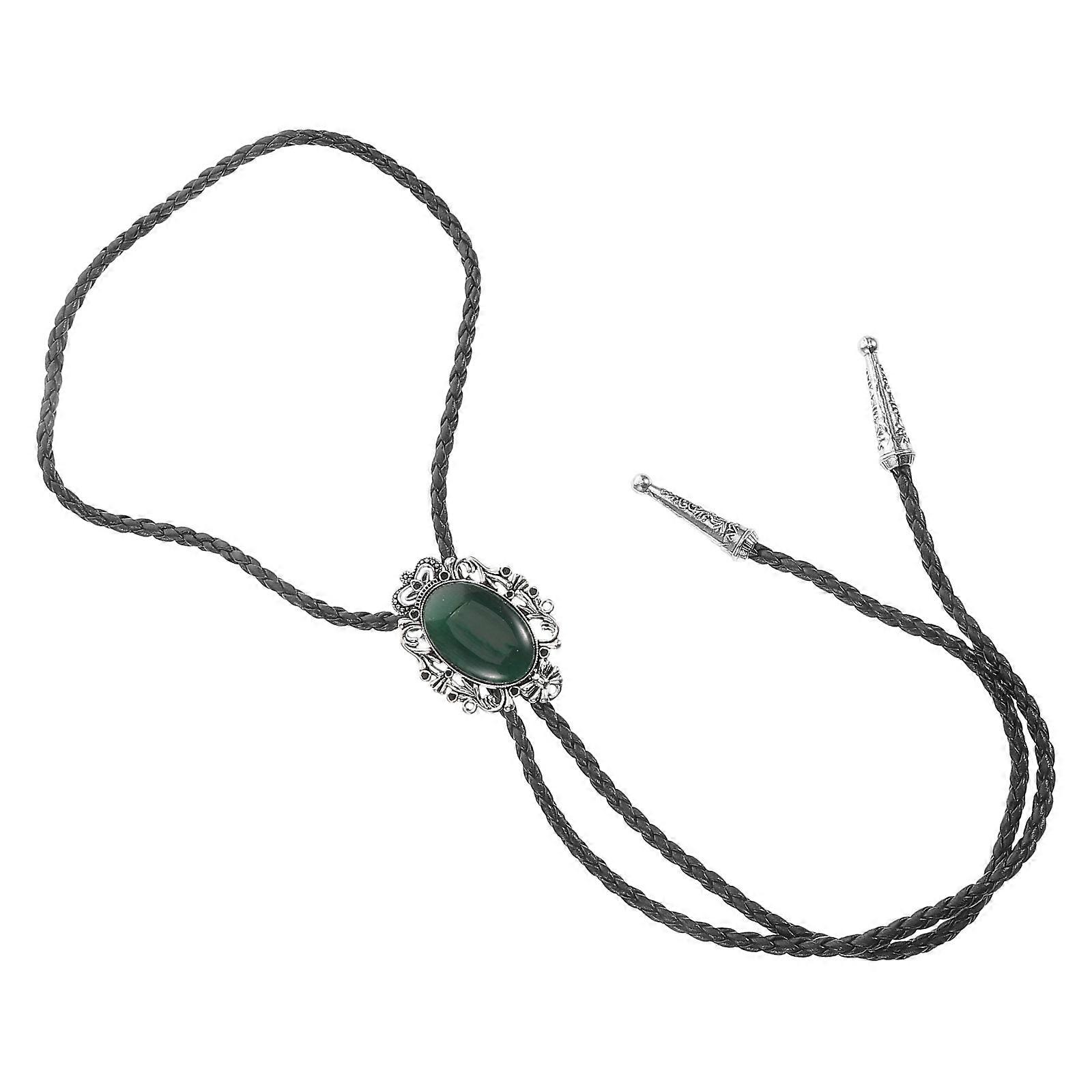 Necklace Men Adjustable Bow Tie Chain Green Agate Stone Bohemian Daily Life 1Set