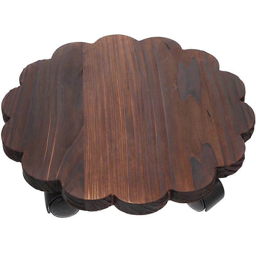 Planter Stand With Wheel Load Bearing Outdoor Use Wood Round Shape Simple Style 1Pack