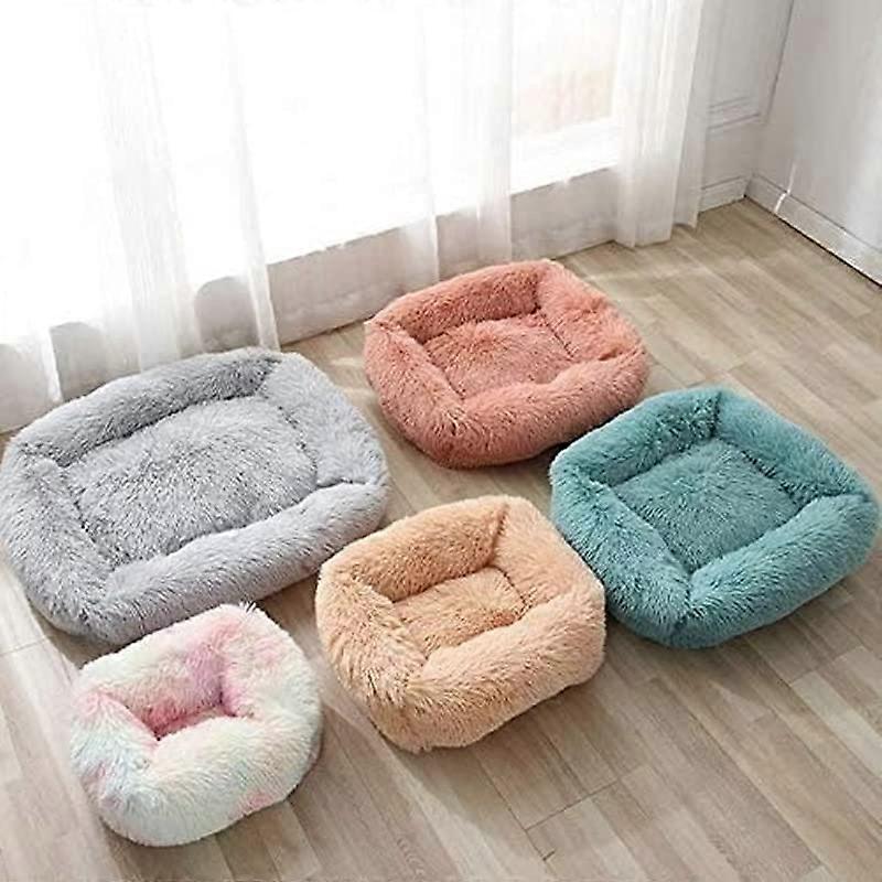 Square Dog And Cat Bed With Side Cover Med Plush Sofa Plush Hut Winter Warm Puppy Mat Nest Soft House NonSlip Cushion