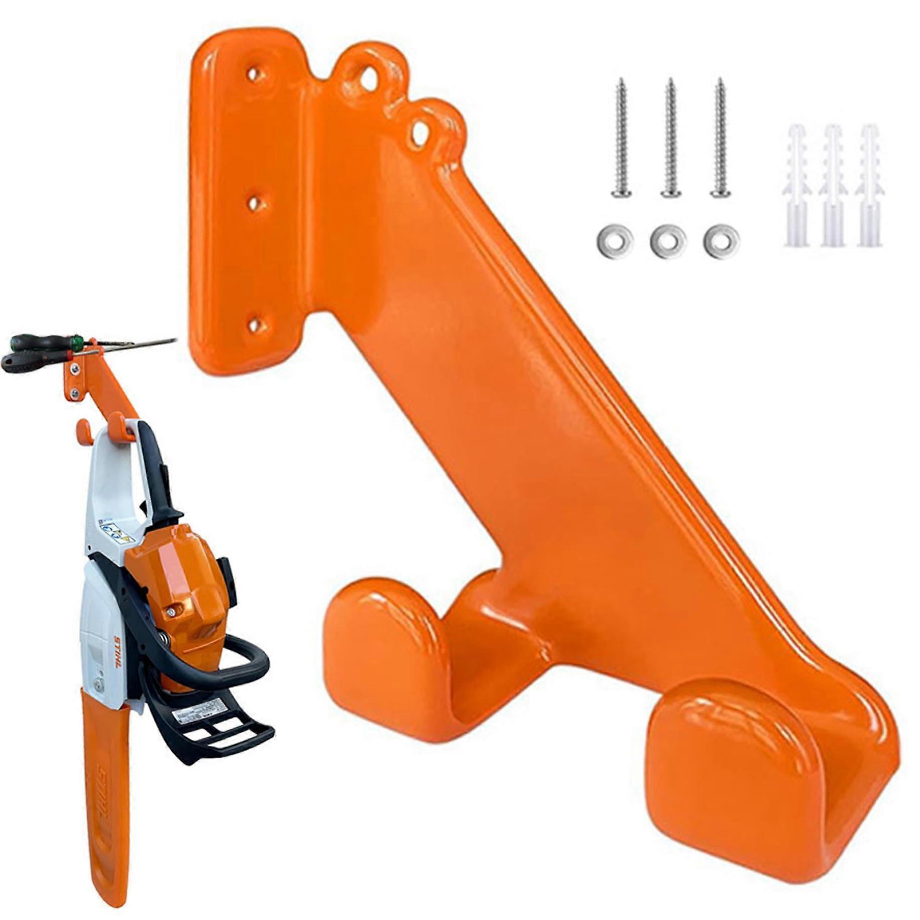 performance assembly chainsaw holder shelf with hooks, garage organizer for chainsaws, trimmers, garden tools, shed storage rack orange