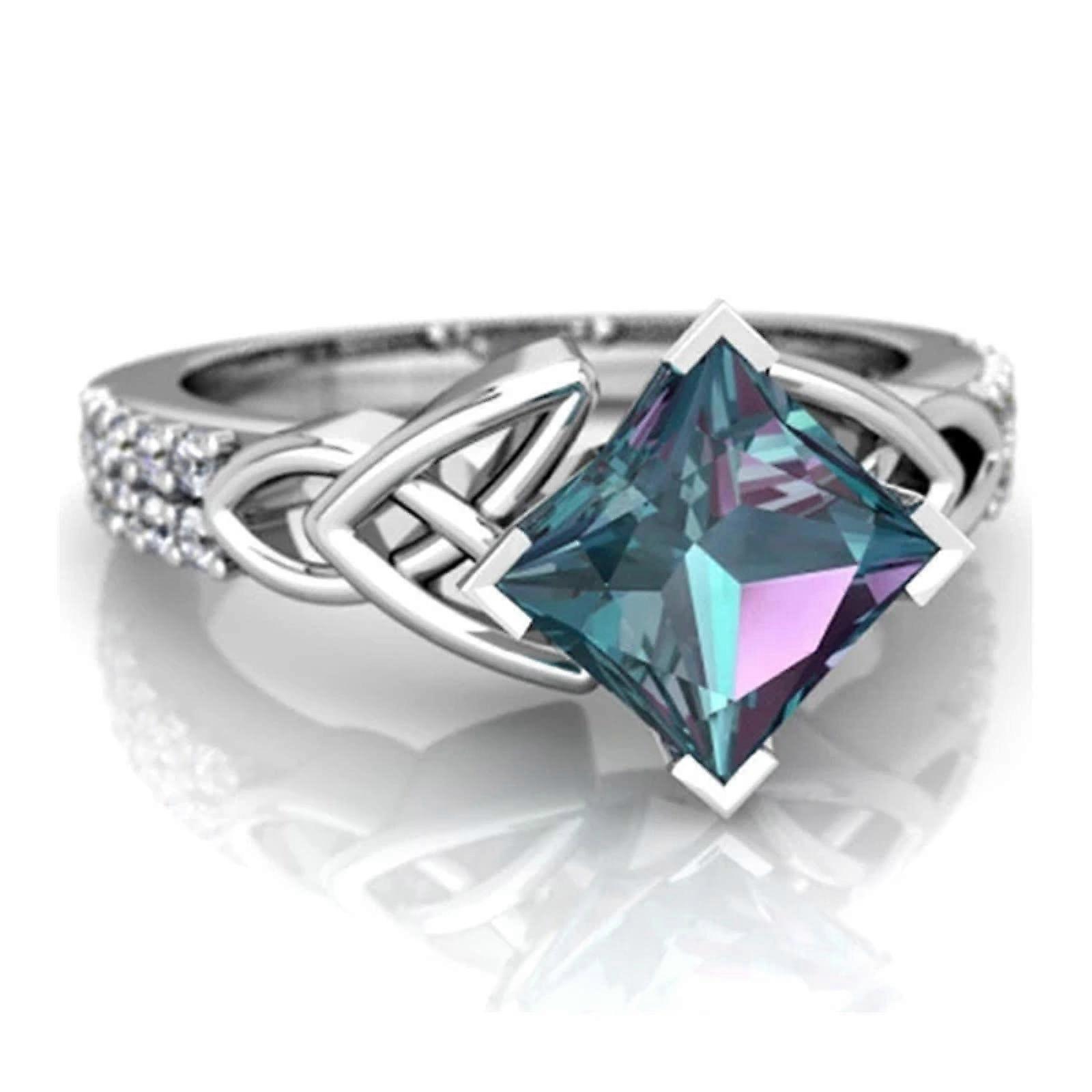 Women's Luxury Rainbow Stone Ring for Wedding Engagement Silver