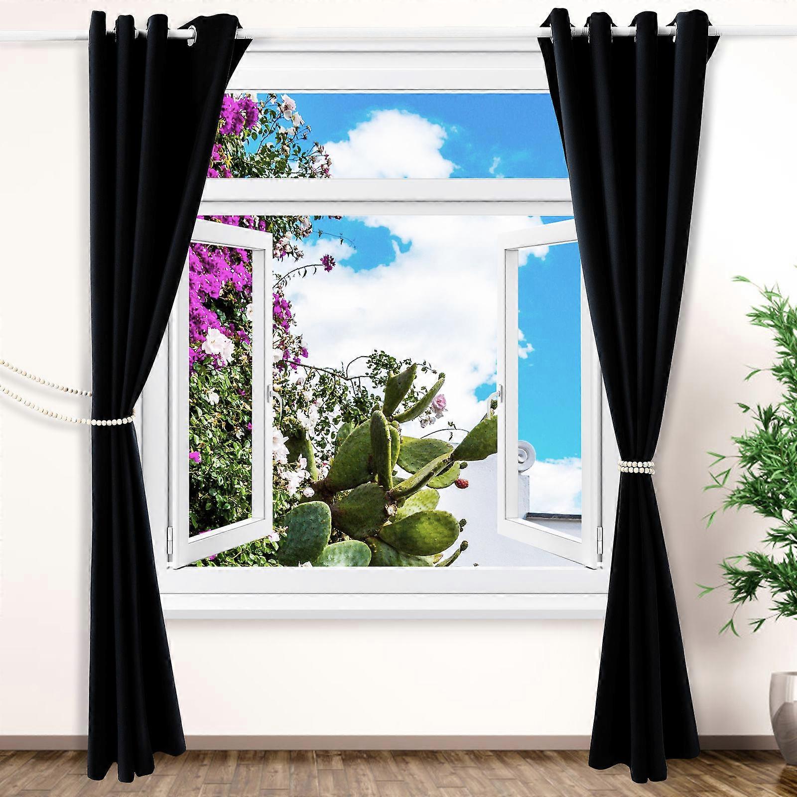 Grommet Blackout Curtains Light Blocking Easy Sliding 2Pcs Modern Style Polyester Material for Homeowners