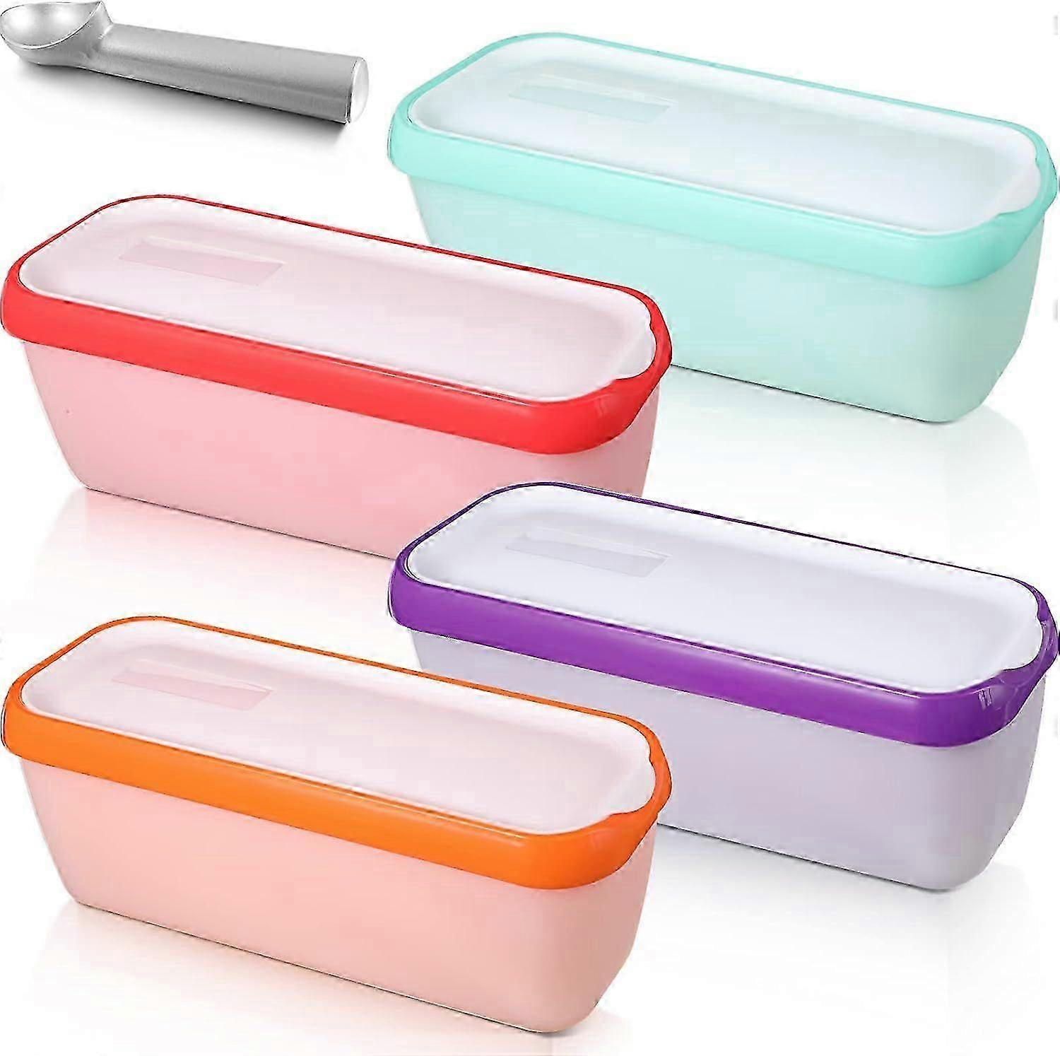 4 Pcs Reusable Ice Cream Containers with Lids and a Scoop 1.5 Quarts Plastic