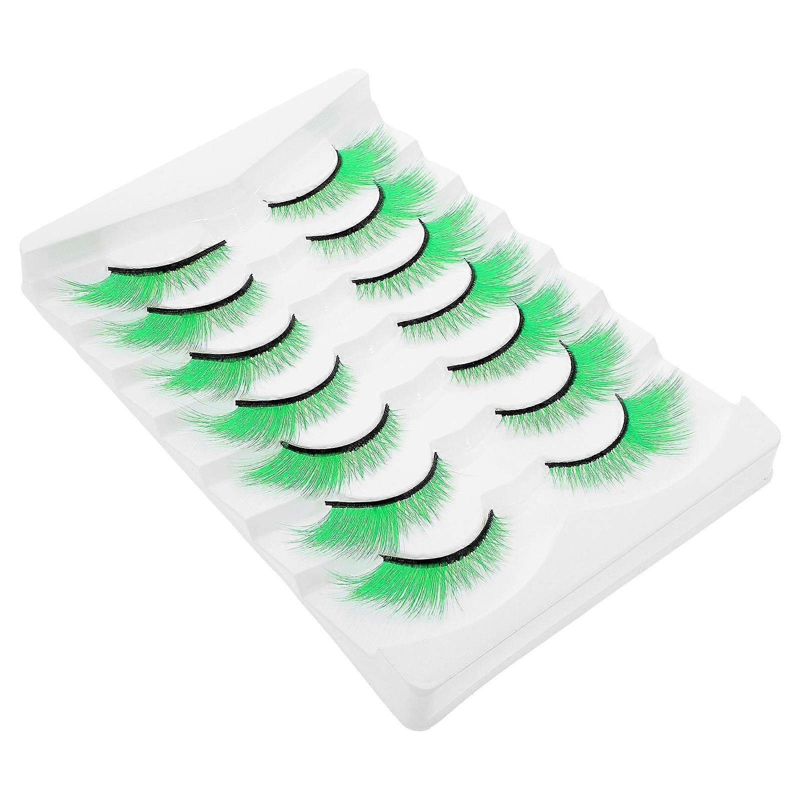 7 Pairs Green False Eyelashes for St. Patrick's Day, Halloween, Festival, Party, and Stage Makeup – Reusable, Soft, and Comfortable Cat Eye Lashes
