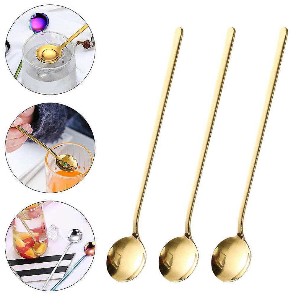 Golden Stainless Steel Dessert Spoon for Mixing with Long Handle and Mirror Finish 5 Pcs