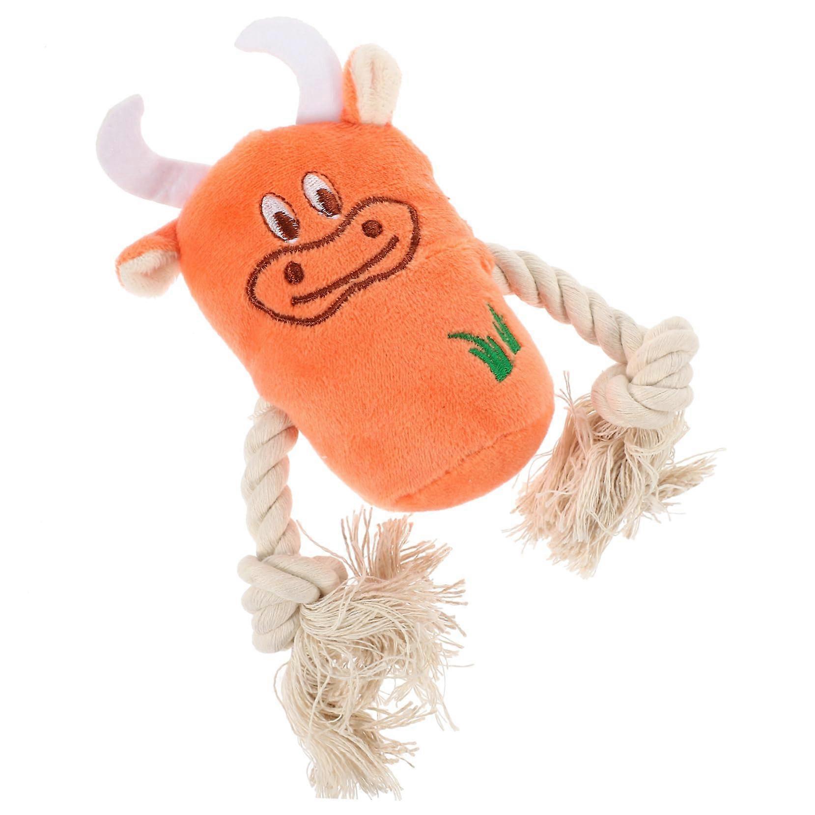 Interactive Squeaky Toy for Dogs, Orange Cow for Chewing and Playing