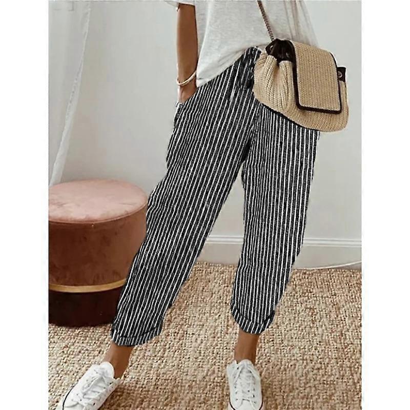 Summer Women's Striped Casual Pants Loose Elastic Waist Pant